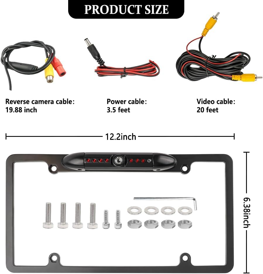 License Plate Backup Camera,HD Night Vision Reverse Camera with 8 LED,170°Wide Angle IP67 Waterproof Rear View Camera,Heavy Duty Reverse Camera Car Accessories Fits US License Plates - Image 2