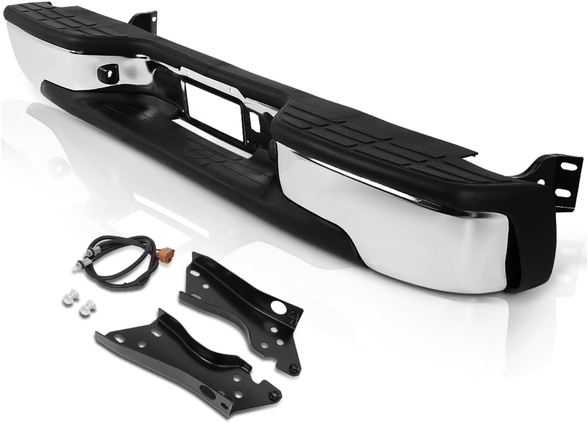 PM PERFORMOTOR Rear Step Bumper with License Plate Lights Compatible with 1999-2006 Chevy Silvero/GMC Sierra 1500 2500 Direct Replacement for GM1103124 GM1103122 12496085 - Image 2