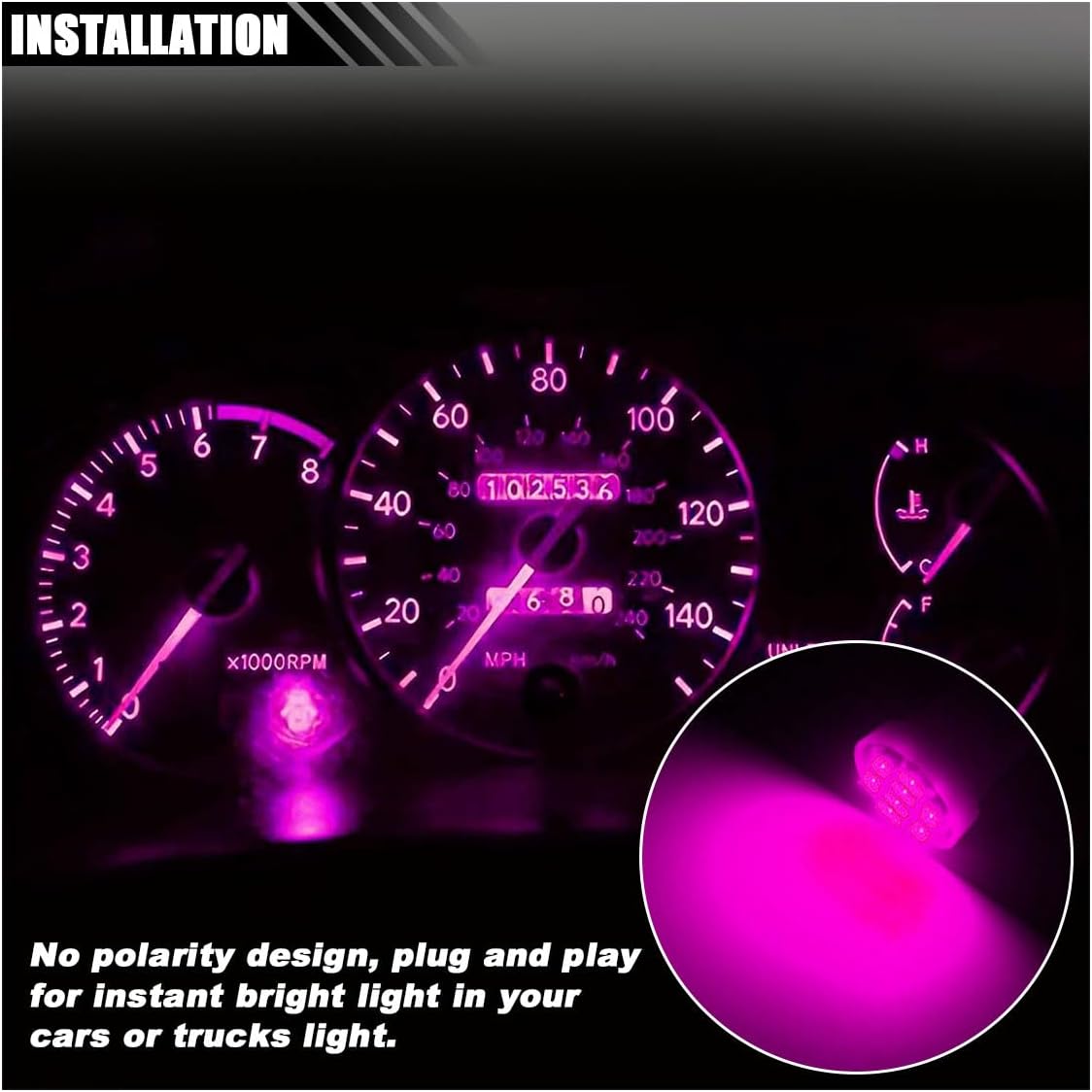 10PCS T10 194 168 Car Dash Instrument LED Light Bulbs with Twist Lock Socket, Bright Panel Gauge Cluster Dashboard Light Bulbs, Car Interior Replacement Bulbs for Map Dome Lights (Pink&Purple) - Image 6