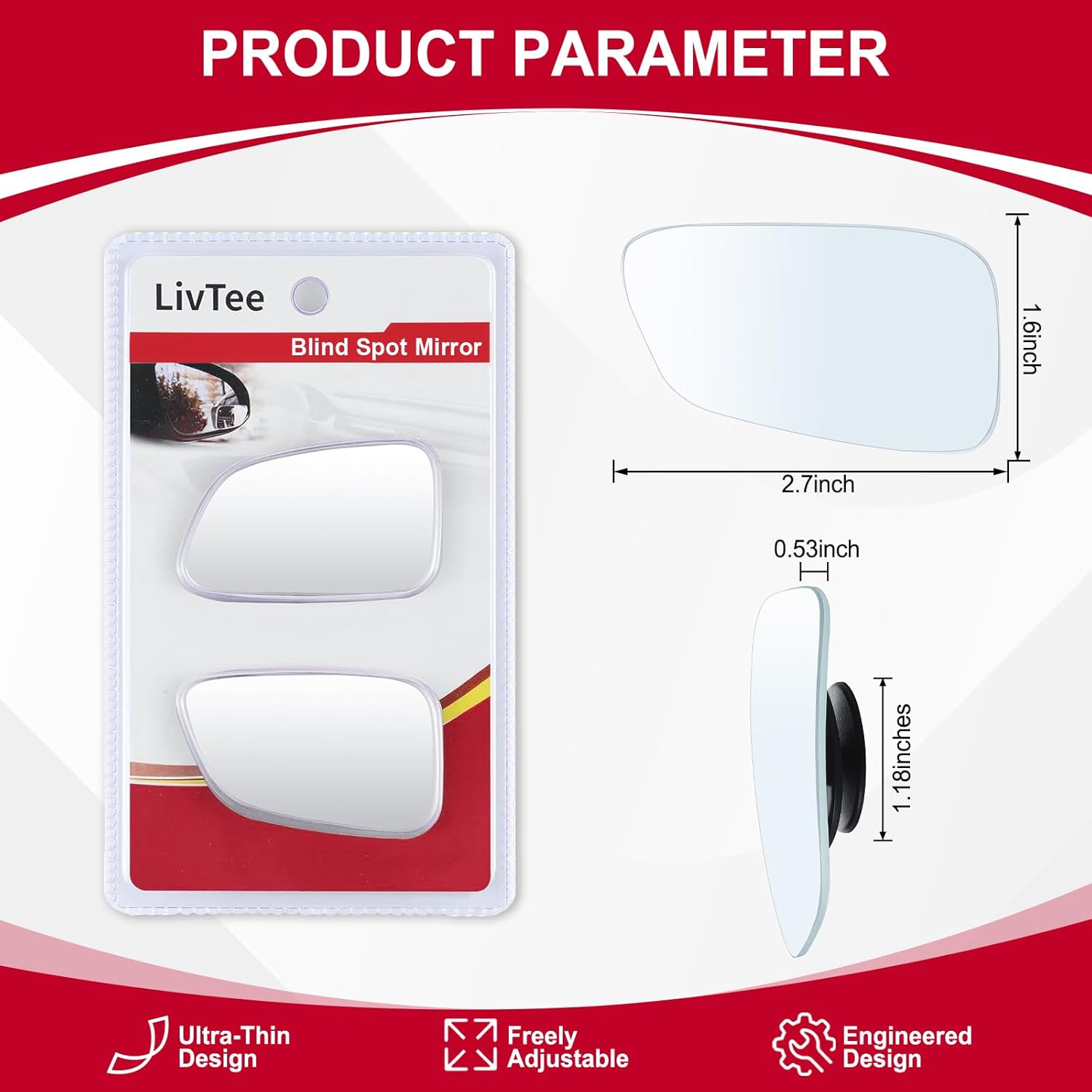 LivTee Blind Spot Car Mirror, HD Glass Frameless Convex Side Mirror Blindspot, Wide Angle Rear View Mirrors for SUVs, Trucks and RVs - Car Accessories - Image 3