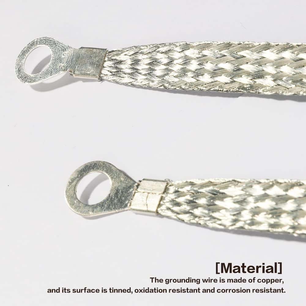 Universal Flat Braided Copper Ground Strap,Professional Vehicle Grounding Cable Straps with Terminals Plugs,Tinplate Silver Color Automotive Engine Copper Ground Strap for Most Cars - Image 4