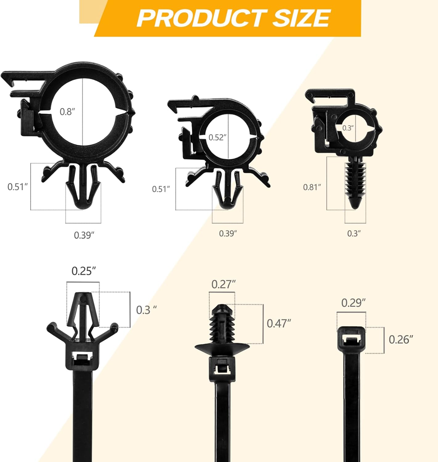 180pcs Nylon Universal Cable Tie Buckle, Push Mount Cable Zip Tie with Car Wire Loom Routing Clips, Universal Compatible with GM Ford Trucks Cars Sedan UTV Engine Bay Self Locking Straps - Image 4