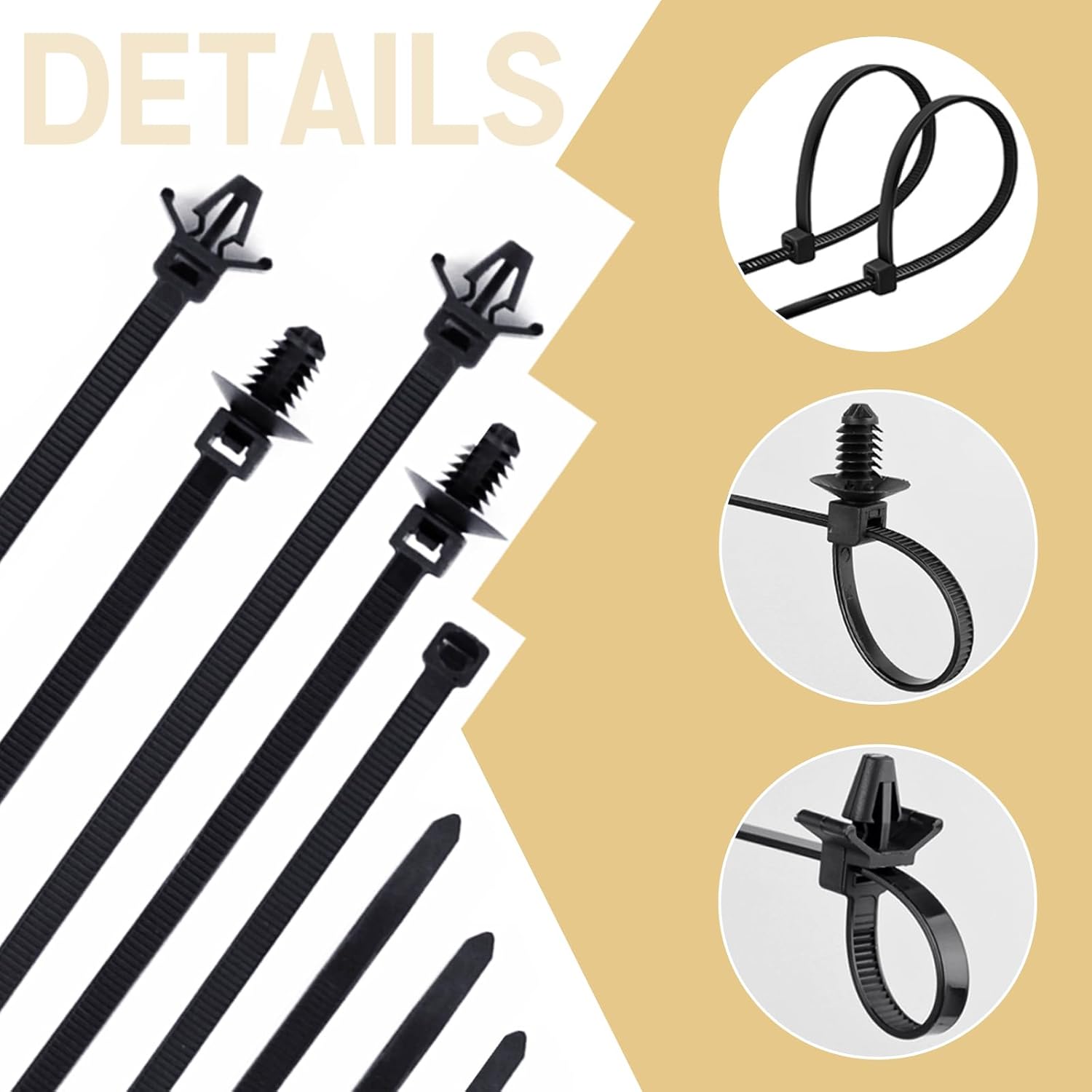 180pcs Nylon Universal Cable Tie Buckle, Push Mount Cable Zip Tie with Car Wire Loom Routing Clips, Universal Compatible with GM Ford Trucks Cars Sedan UTV Engine Bay Self Locking Straps - Image 6