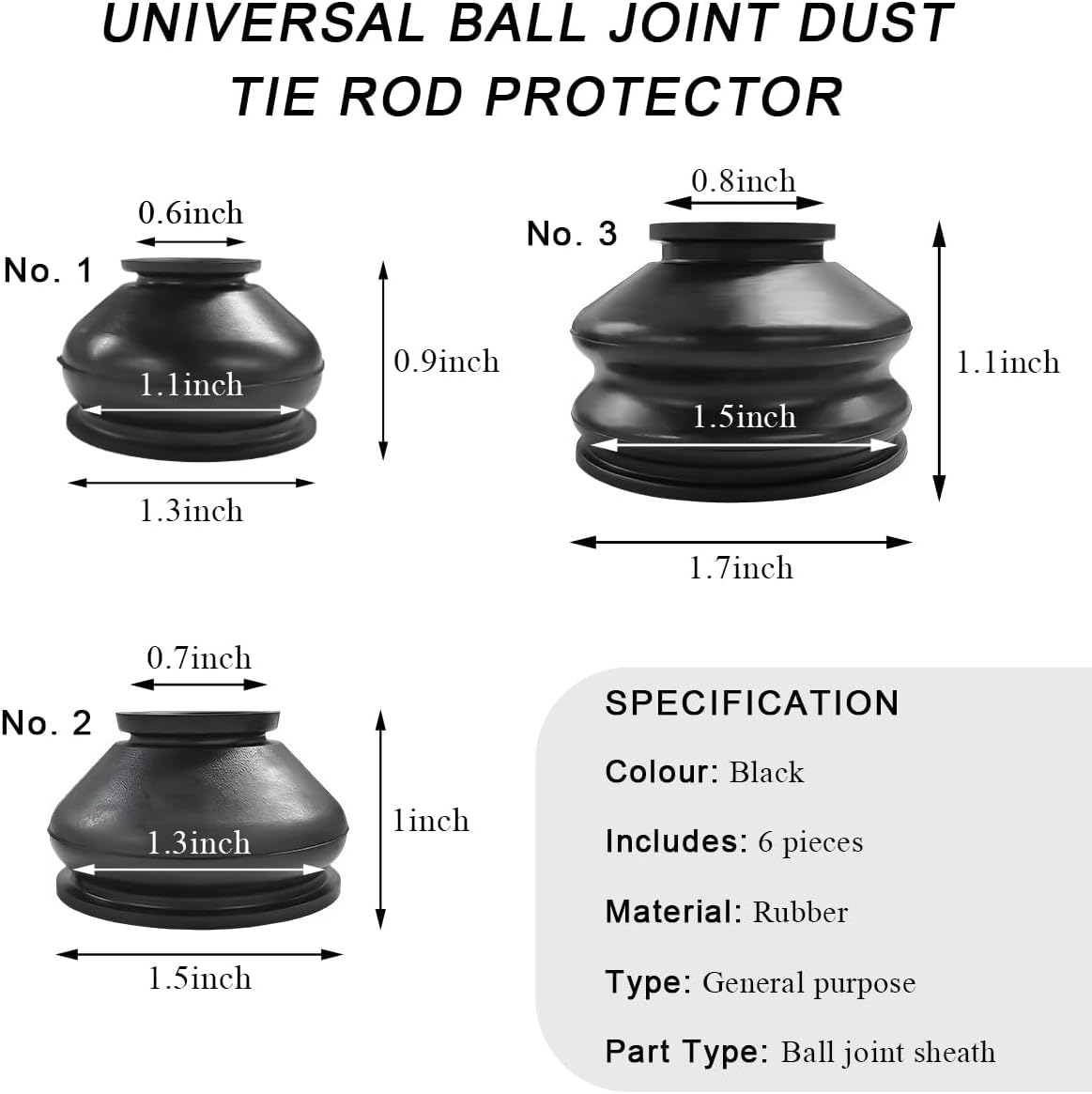 6 PCS Ball Joint Tie Rod Boot, Flexible Rubber Turn to Rod Arm Ball Joint He Dust Protection Cover Track Rod End Set, Car Suspension Steering Parts Accessories for Most Vehicles - Image 2