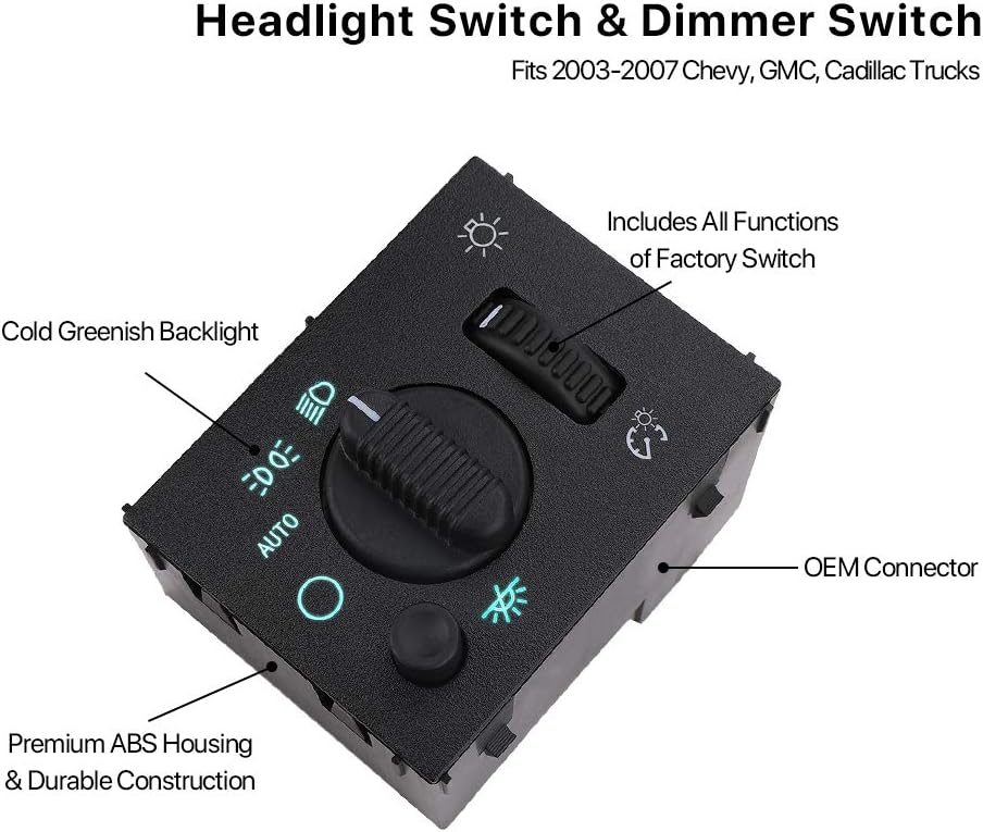 Helight Switch Helamp Dimmer Switch - Compatible with 2003-2006 Chevy Silvero, Suburban, Tahoe, GMC Sierra, Yukon, Cillac Escale - Replace D1595G, 19381535, 15194803, 1S8489 - Image 5