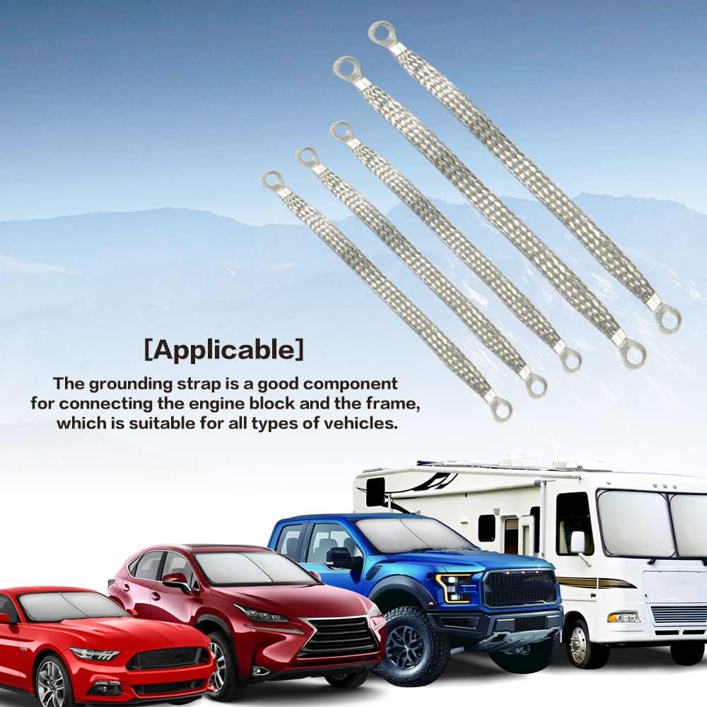 Universal Flat Braided Copper Ground Strap,Professional Vehicle Grounding Cable Straps with Terminals Plugs,Tinplate Silver Color Automotive Engine Copper Ground Strap for Most Cars - Image 6