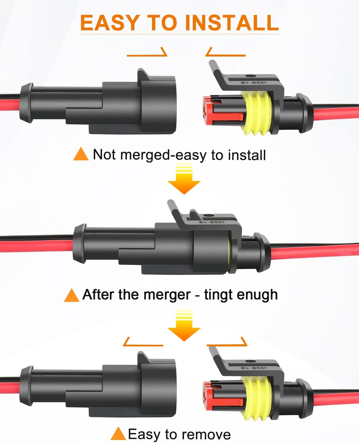 NAOEVO 2 Pin Connector Waterproof, 16 AWG 2 Wire Connectors, Automotive Electrical Male and Female Plug with Heat Shrink Tubing for Car Truck Boat Wire Connection, 6 Kits - Image 4