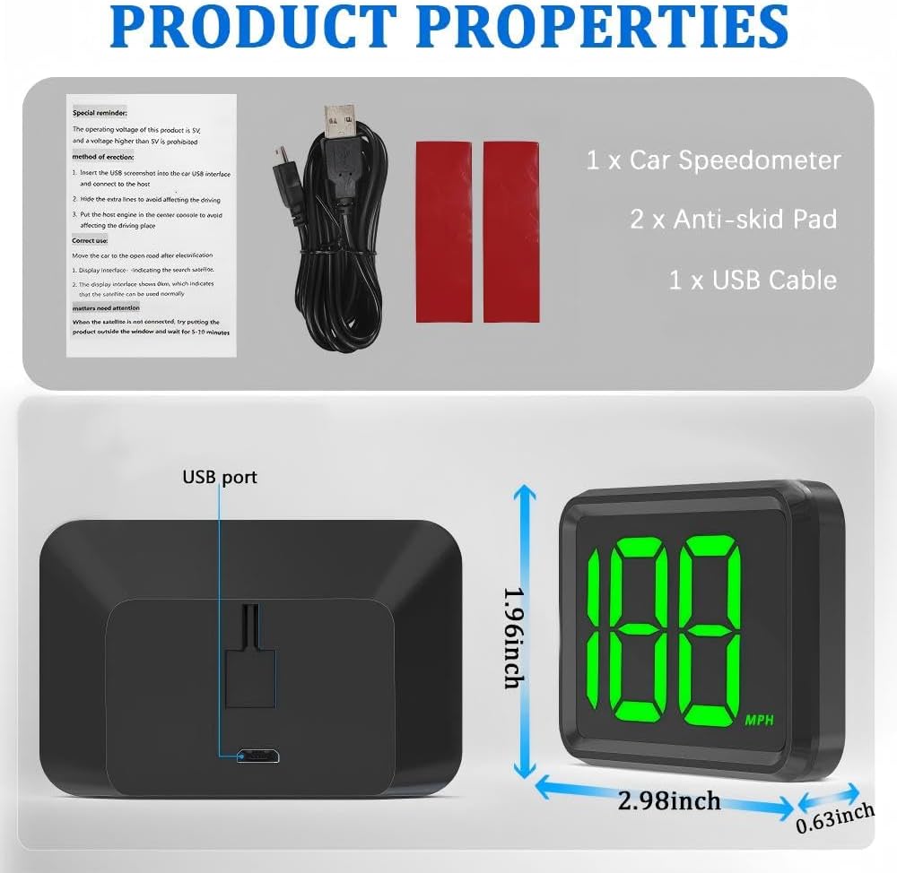 Hes Up Display for Cars Windshield with MPH Speed,HUD Display Digital Speedometer for Car Used USB Plug,Universal GPS Speedometer for Car Accessories Fit for Cars SUVs Trucks (MP/H) - Image 2