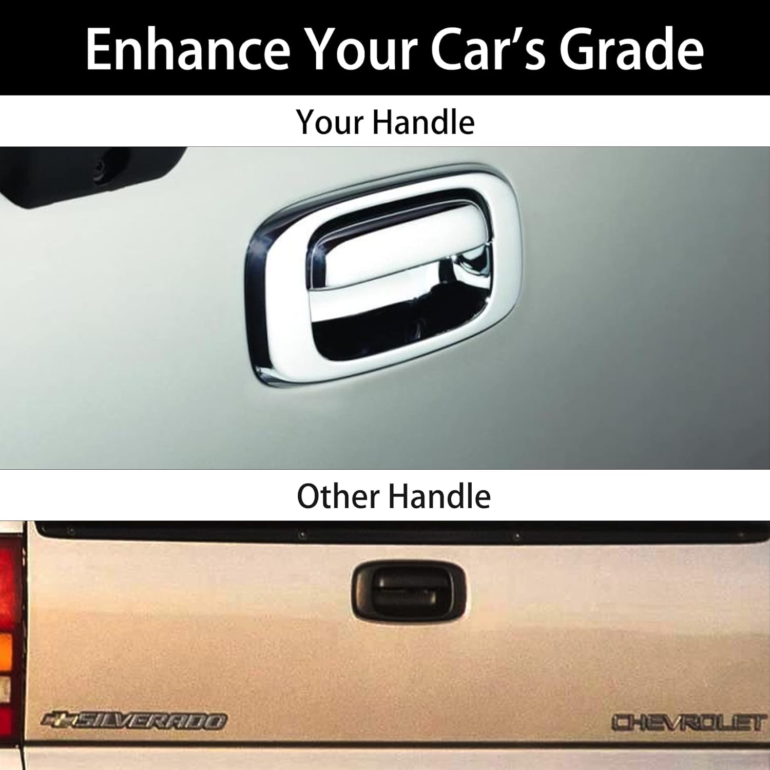 Tailgate Door Handle & Bezel Lock Set, Compatible with 1999-2007 Chevy Silvero GMC Sierra 1500 2500 3500, Chrome Exterior Rear with Rod Clips | Replaces# 15997911, 15228539, 15228541, 15228540 - Image 5