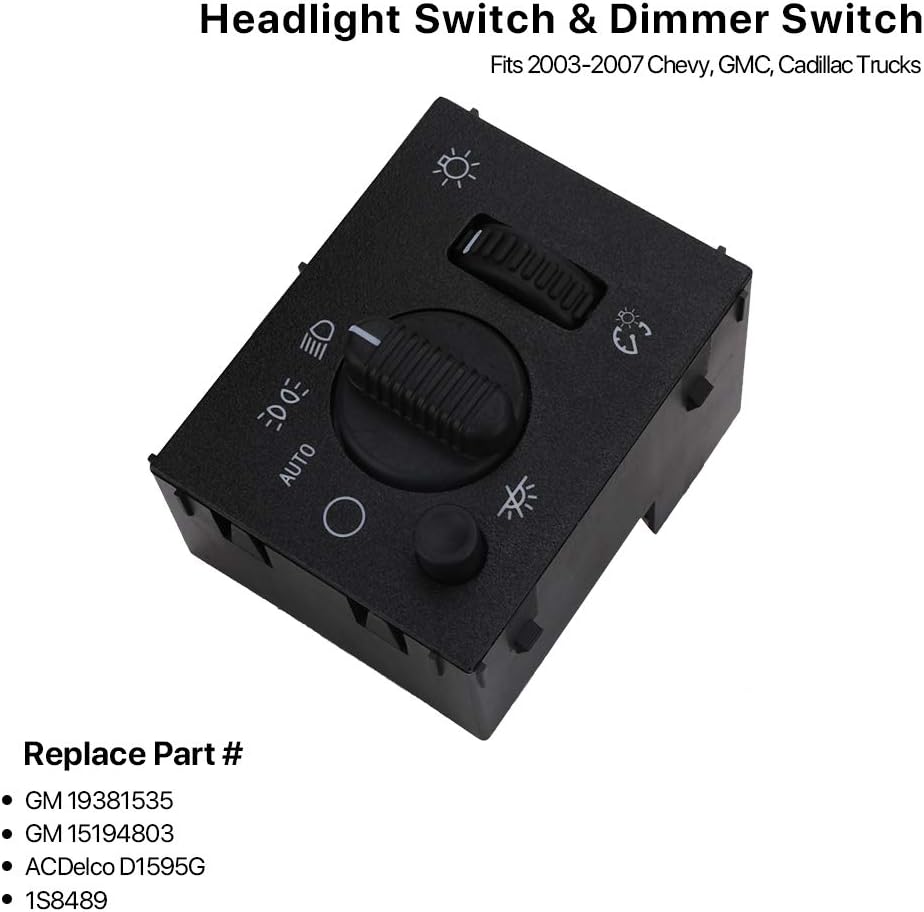 Helight Switch Helamp Dimmer Switch - Compatible with 2003-2006 Chevy Silvero, Suburban, Tahoe, GMC Sierra, Yukon, Cillac Escale - Replace D1595G, 19381535, 15194803, 1S8489 - Image 3