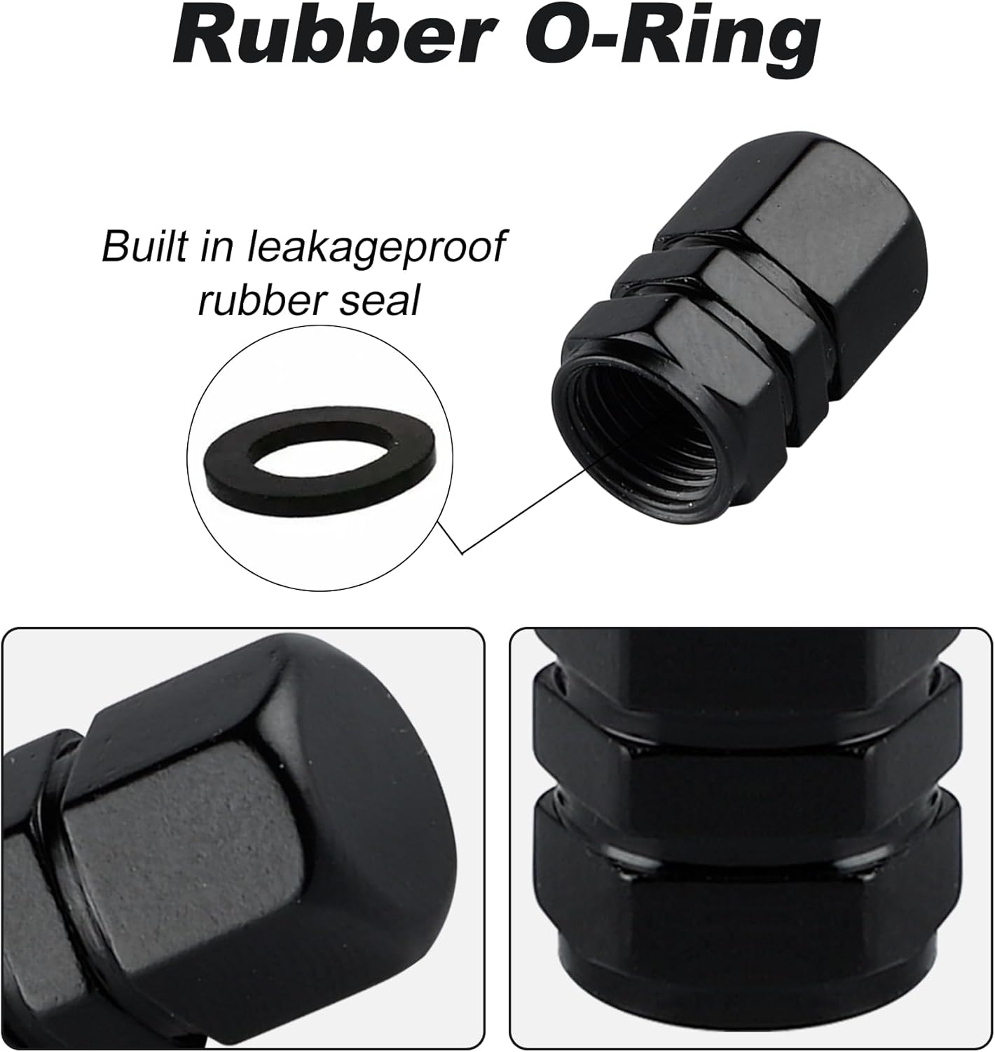 alpmosn Aluminum Tire Stem Valve Caps Wheel Valve Covers Car Dustproof Tire Cap Cover Accessories, Universal for SUV, Car, Bike and Motorcycle, Hexagon Shape (4PCS Black) - Image 3