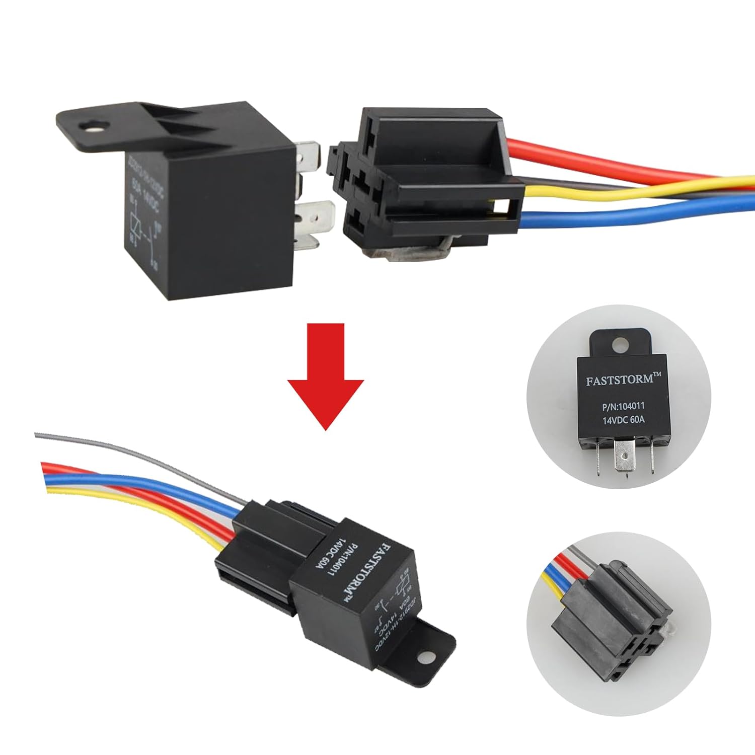 Dual Electric Fan Relay Kit Electric Riator Fan Kit Temperature Sensor Switch 185 On 175 Off Automotive Wiring Kit 60 Amp Cooling Fan Relay Switch Kit 4 Pin Waterproof Relay Kit - Image 2