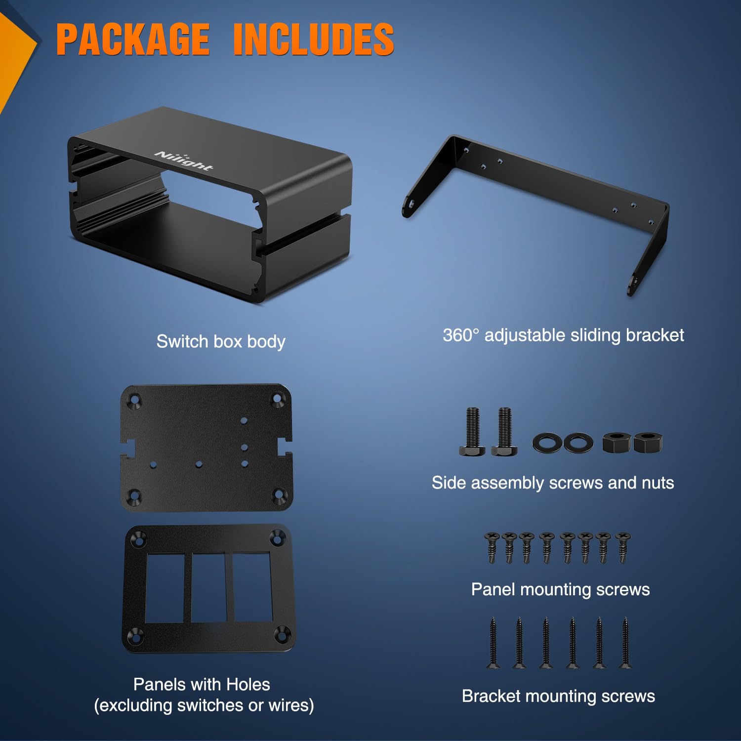 Nilight 3 Gang Rocker Switch Box 3 Holes Panel Detachable Installation Housing Waterproof Aluminum Rotatable Mount Bracket 12V 24V DIY Toggle Switches Voltmeter USB Socket for Boats Cars RVs Trucks - Image 6