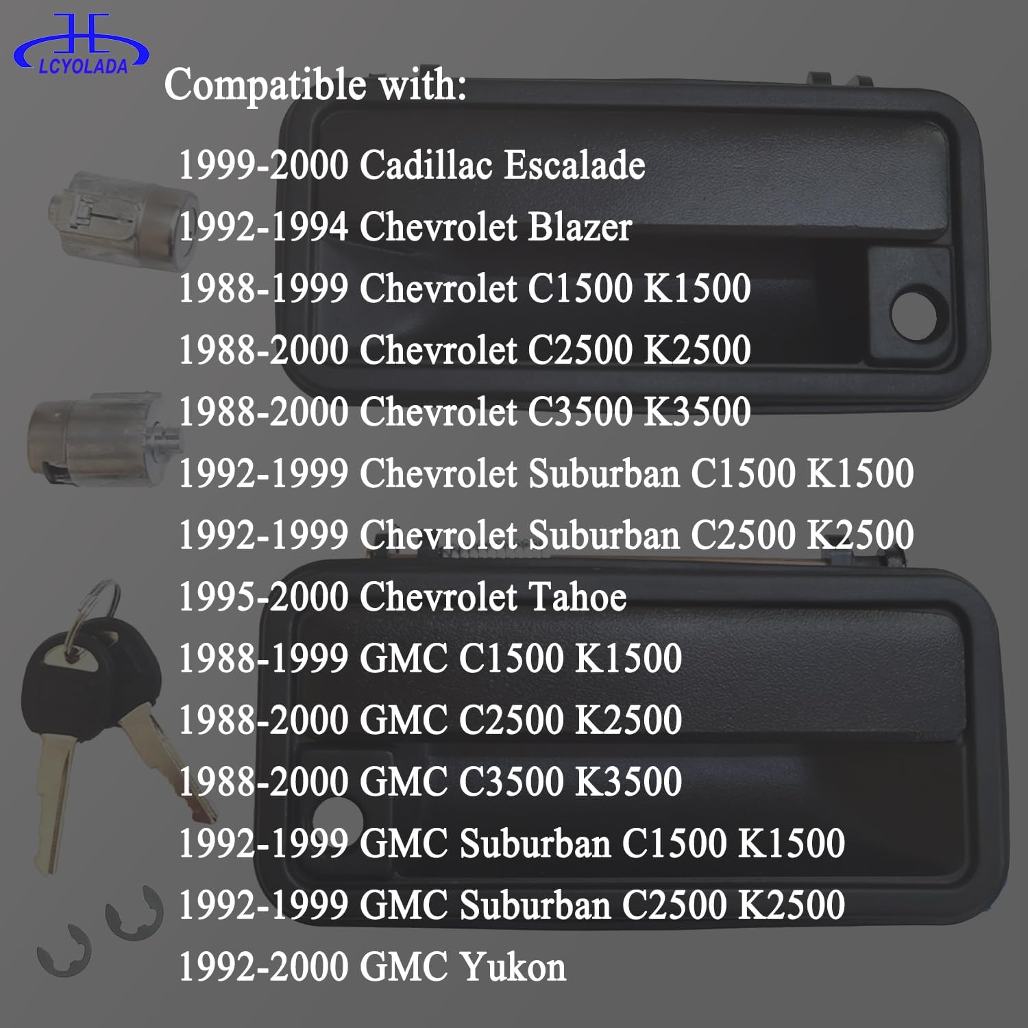 Metal Exterior Door Handles w/Lock Cylinders for 1988-1994 Chevy C1500 C2500 C3500 HD K1500 K2500 K350 Tahoe Suburban GMC Yukon, Front Left & Right Replaces 15742229 15742230 - Image 4