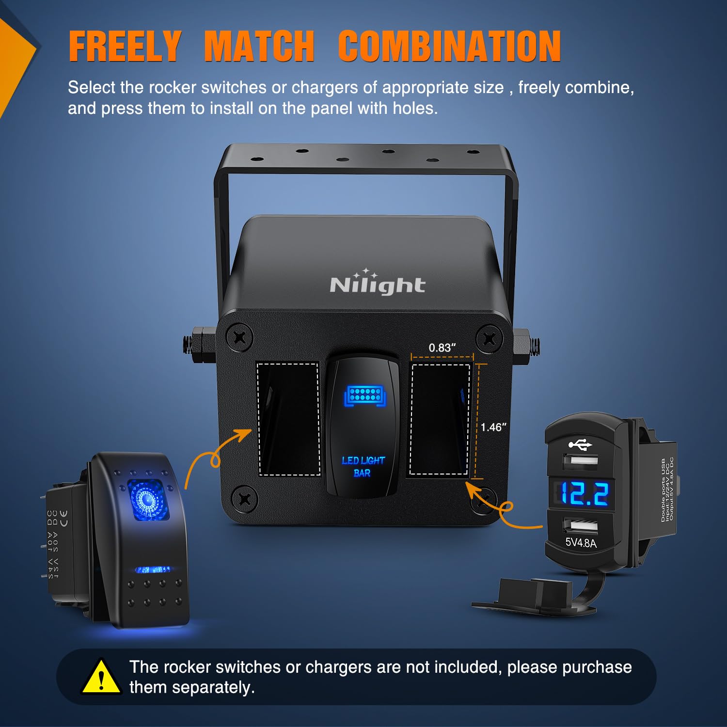 Nilight 3 Gang Rocker Switch Box 3 Holes Panel Detachable Installation Housing Waterproof Aluminum Rotatable Mount Bracket 12V 24V DIY Toggle Switches Voltmeter USB Socket for Boats Cars RVs Trucks - Image 4