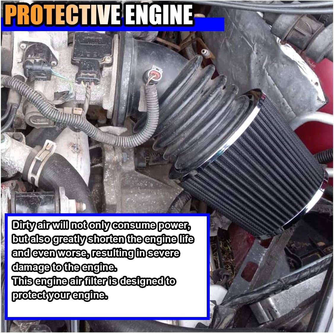 Universal Clamp-On Air Intake Filter, High Flow Closed-Top Cool Air Filter Cleaner, 76 89 102MM Performance Round Tapered Cone Air Filters, Premium Washable Replacement Filter for Car Truck (Black) - Image 4