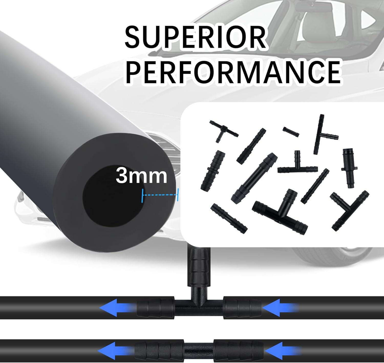 Multipurpose Vacuum Line Kit,6PCS 5Ft Vacuum Hose Automotive+64PCS Vacuum Line Connectors,Max 130PSI Silicone Hose for Variety Car Piping System Automotive Replacement Vacuum Hoses (70PCS) - Image 4