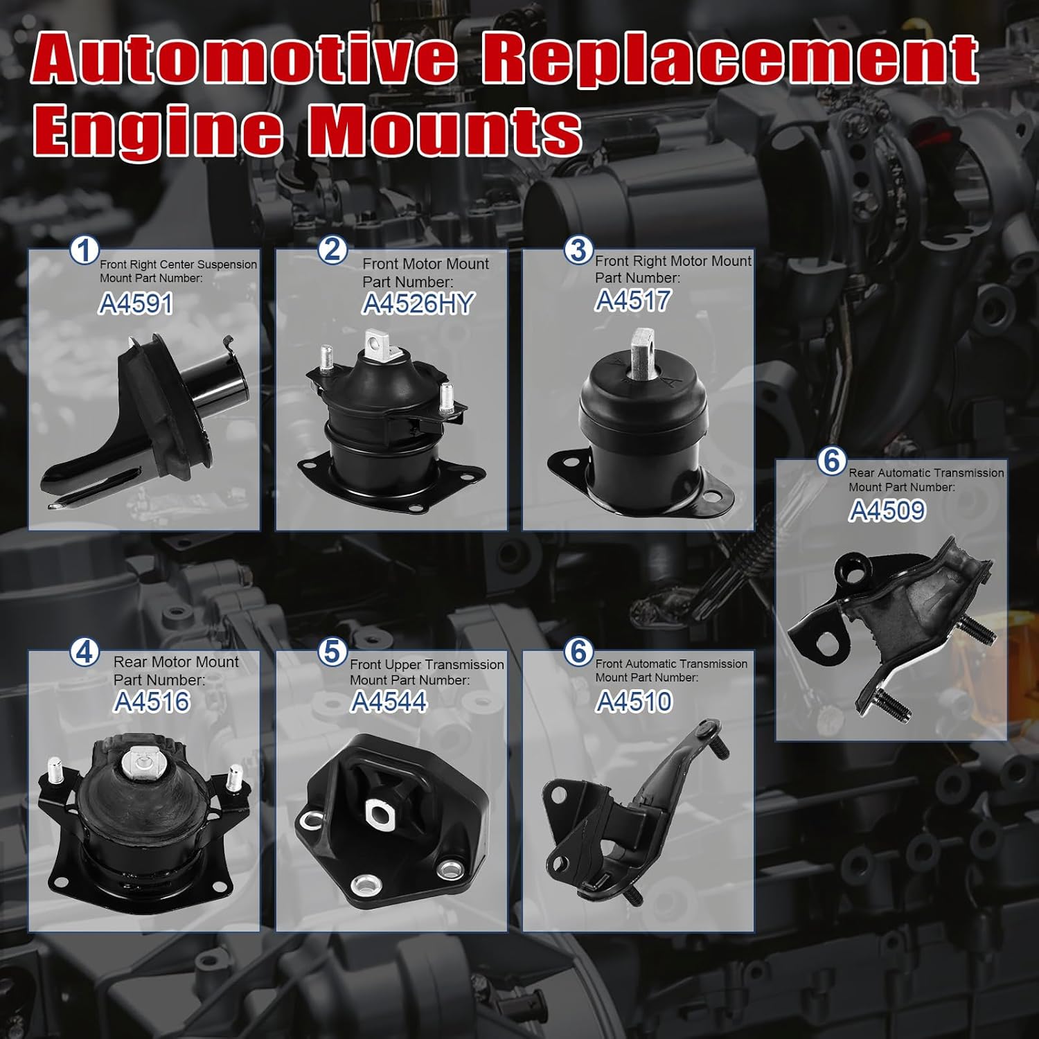 7Pcs Engine Motor Mount Compatible with Acura TSX 2.4L 2004-2008 Transmission Mount Set, Replace A4526HY A4517 A4516 A4510 A4509 A4544 A4591 - Image 2