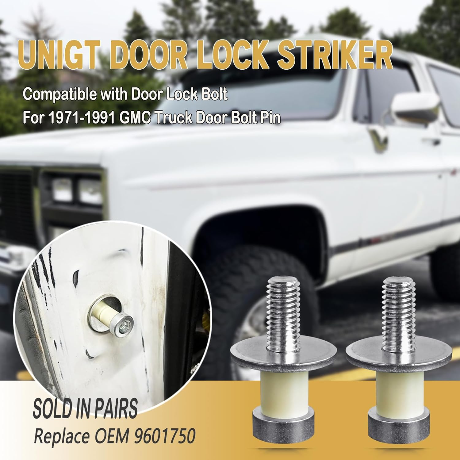 Door Lock Striker 38420 Compatible with Door Latch Bolts for 1971-1991 GMC Truck Door Bolt Pin Replace OEM 9601750 - Sold in Pairs - Image 2