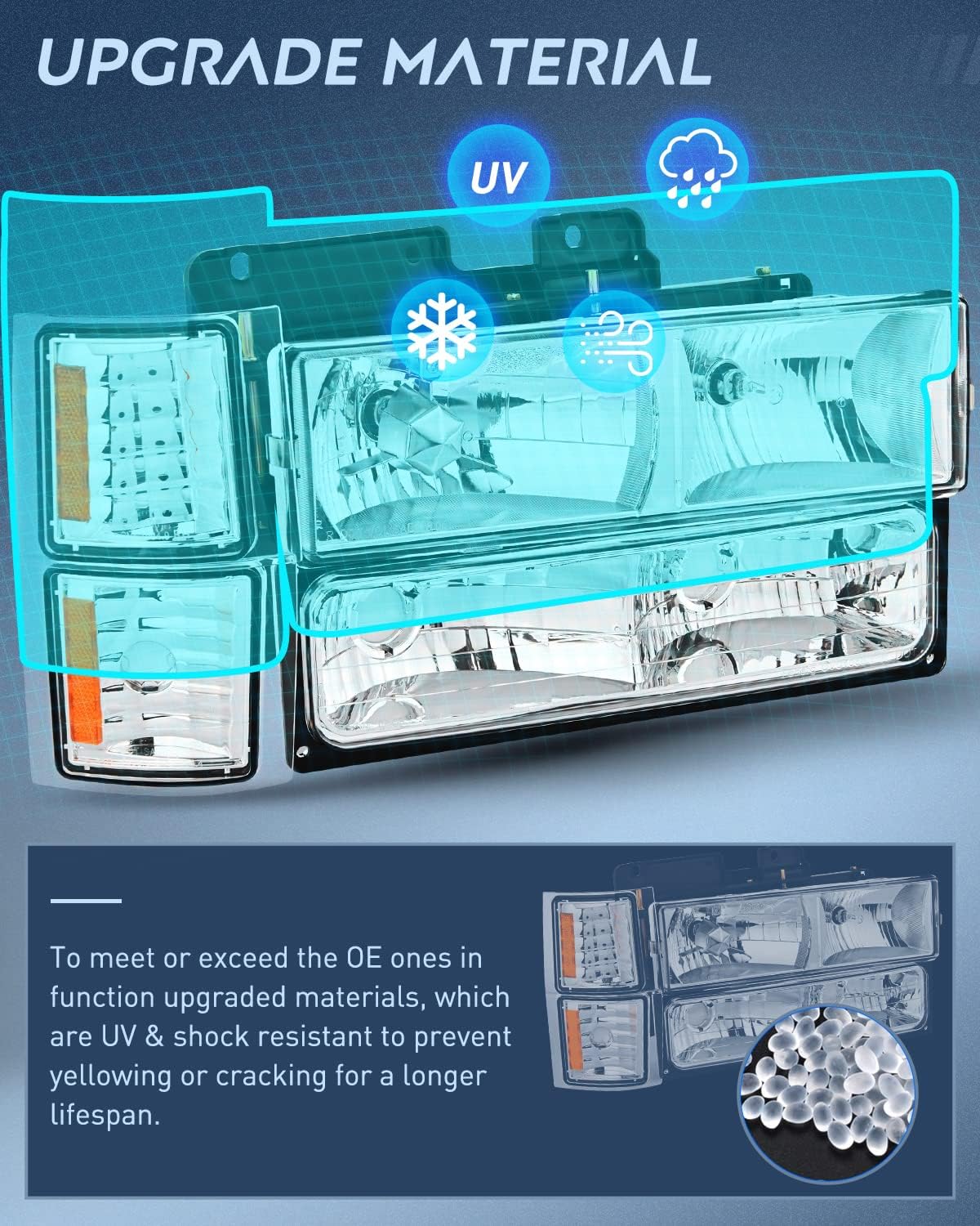 Nilight Helight Assembly Compatible with 1994 1995 1996 1997 1998 Chevy Silvero Tahoe Suburban C10 C/K 1500 2500 3500 Replacement Helamp Chrome Housing Amber Reflector Bumper Corner Lamp - Image 5