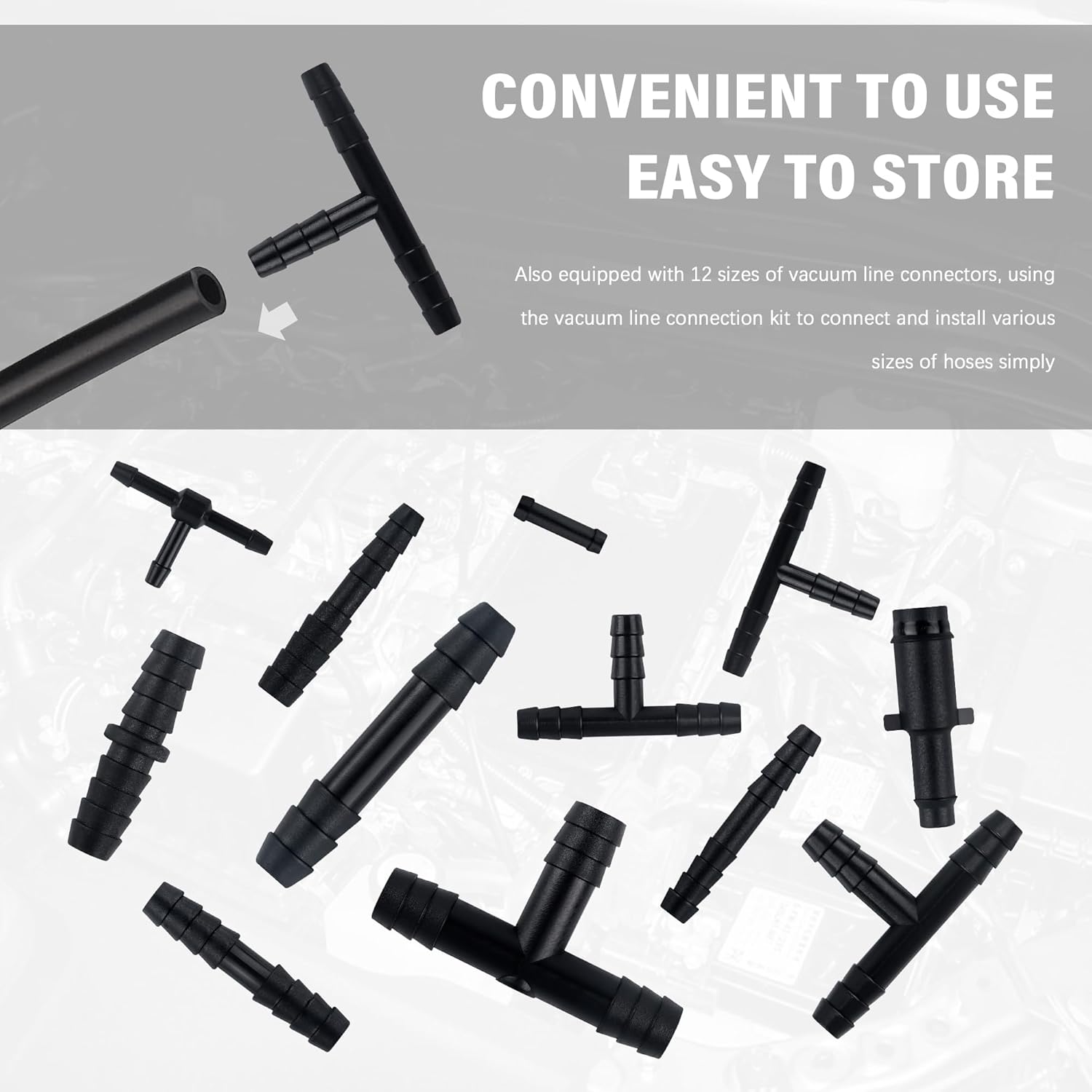 Multipurpose Vacuum Line Kit,6PCS 5Ft Vacuum Hose Automotive+64PCS Vacuum Line Connectors,Max 130PSI Silicone Hose for Variety Car Piping System Automotive Replacement Vacuum Hoses (70PCS) - Image 6