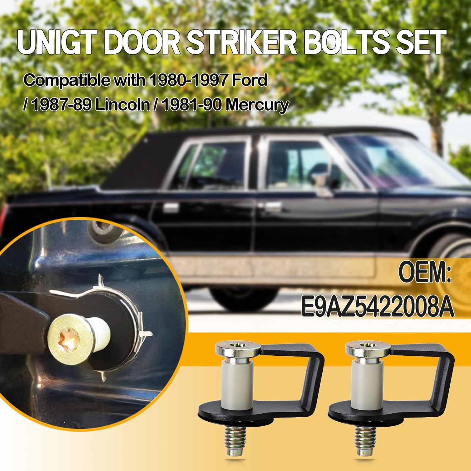 2 Pack Door Striker Bolts Set Includes Bushing Compatible with 1980-1997 Ford / 1987-89 Lincoln / 1981-90 Mercury Door Latch Lock Striker Bolts Replace E9AZ5422008A / 38448 - Image 3