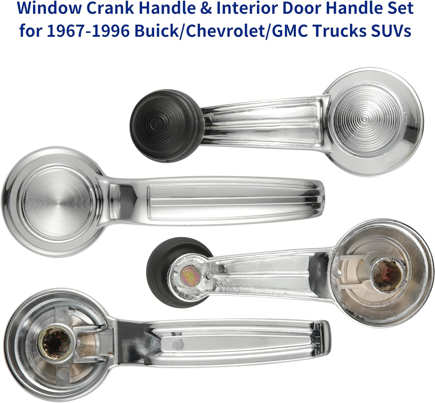 Window Crank Handle & Interior Door Handle Set for 1967-1996 Buick/Chevrolet/GMC Trucks SUVs Models,Chrome,Set of 4 - Image 2