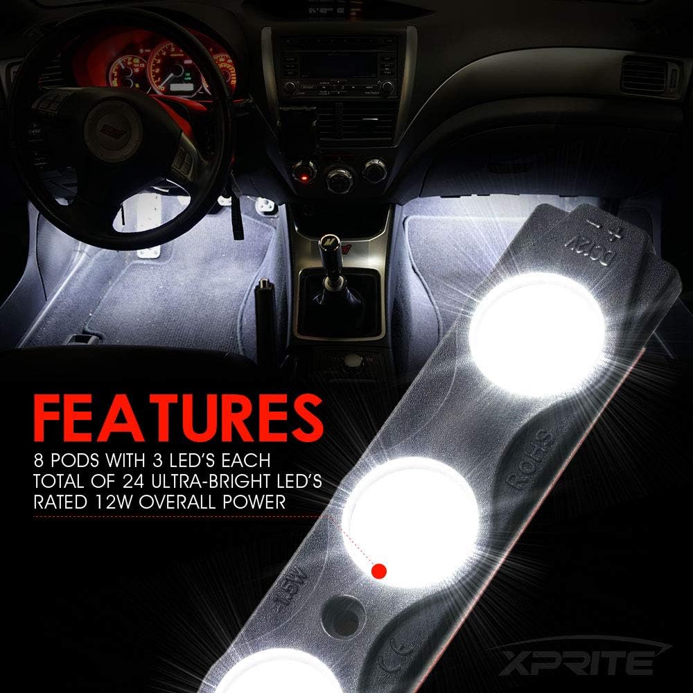 Xprite White Truck Pickup Bed Light Kit, 24 Led Cargo Rock Lighting Kits w/Switch for Van Off-Ro Under Car, Side Marker, Foot Wells, Rail Lights - 8 PCS - Image 5