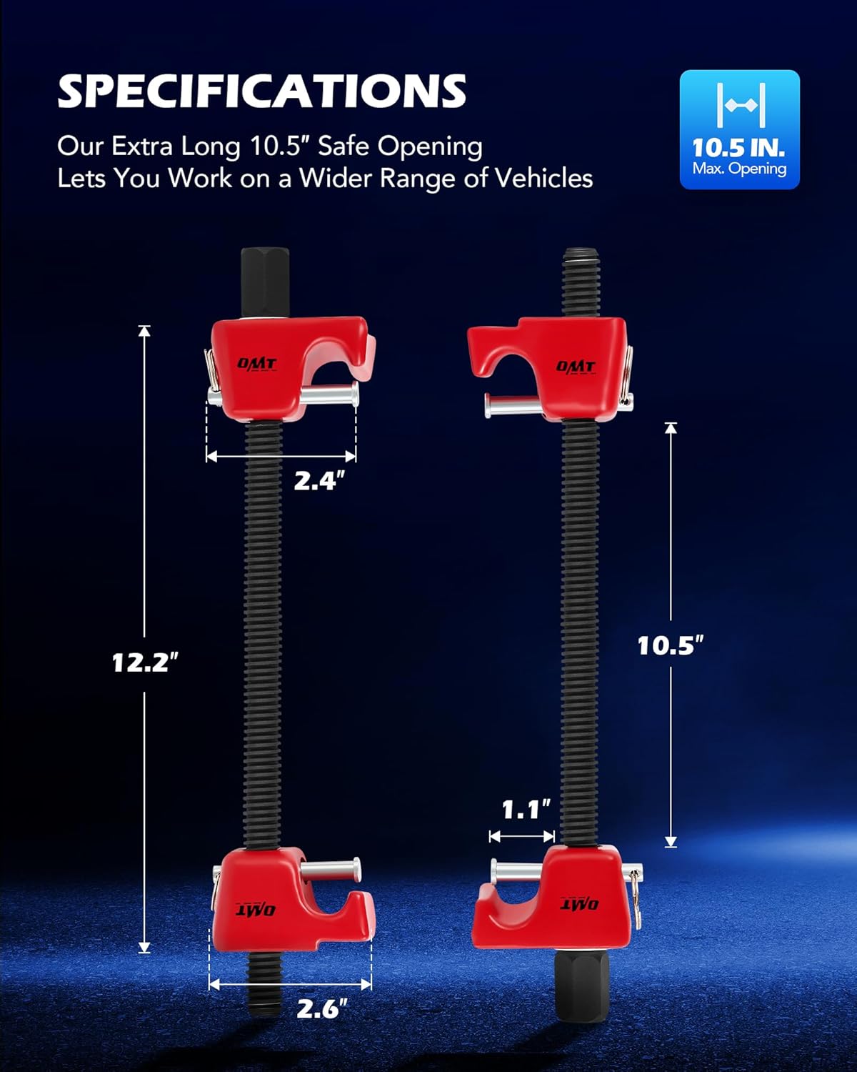 Orion Motor Tech 2pc Macpherson Strut Spring Compressor Tool Set with 10.5" Range, Heavy Duty Coil Spring Compressor Tools with 1/2" Square Drive, 13/16" Hex Strut Compressors for Car Truck, Red - Image 3