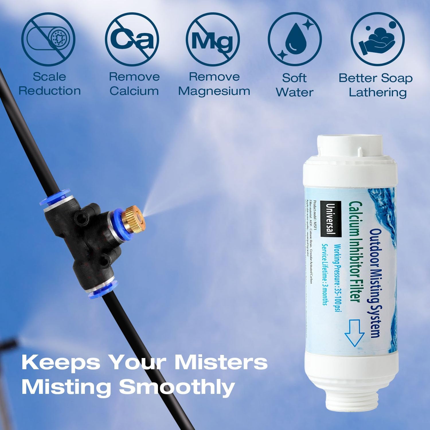H&G lifestyles Misting System Calcium Inhibitor Filter for Patio Misters Inline Water Filter Effectively Reduce Hard Water Spots, Soften Water, Upgred Formula - Image 5