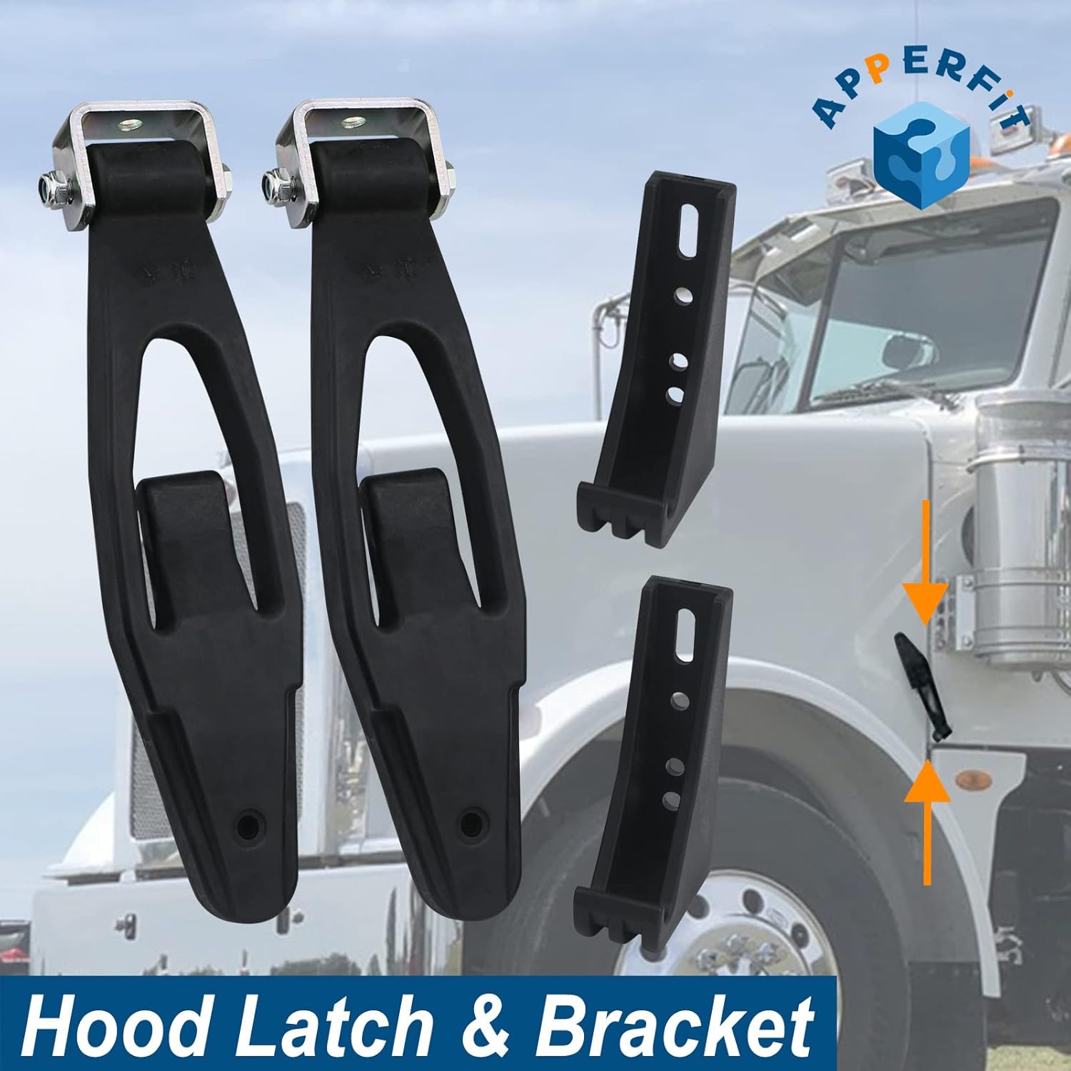 Hood Latch Strap with Catch Bracket Kit 2 Pack Compatible with Kenworth T300 T600 T800 W900, Peterbilt 357 367 377 378 379 388 389 1987-2011 Truck Hood Parts Replaces 23-13857 L56-0001 HLK1035 - Image 2