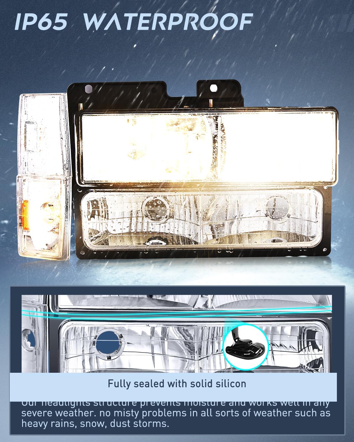 Nilight Helight Assembly Compatible with 1988 1989 1990 1991 1992 1993 Chevrolet GMC C/K 1988-1993 Silvero Suburban Sierra Blazer Tahoe Yukon Chrome Housing Amber Reflector - Image 4