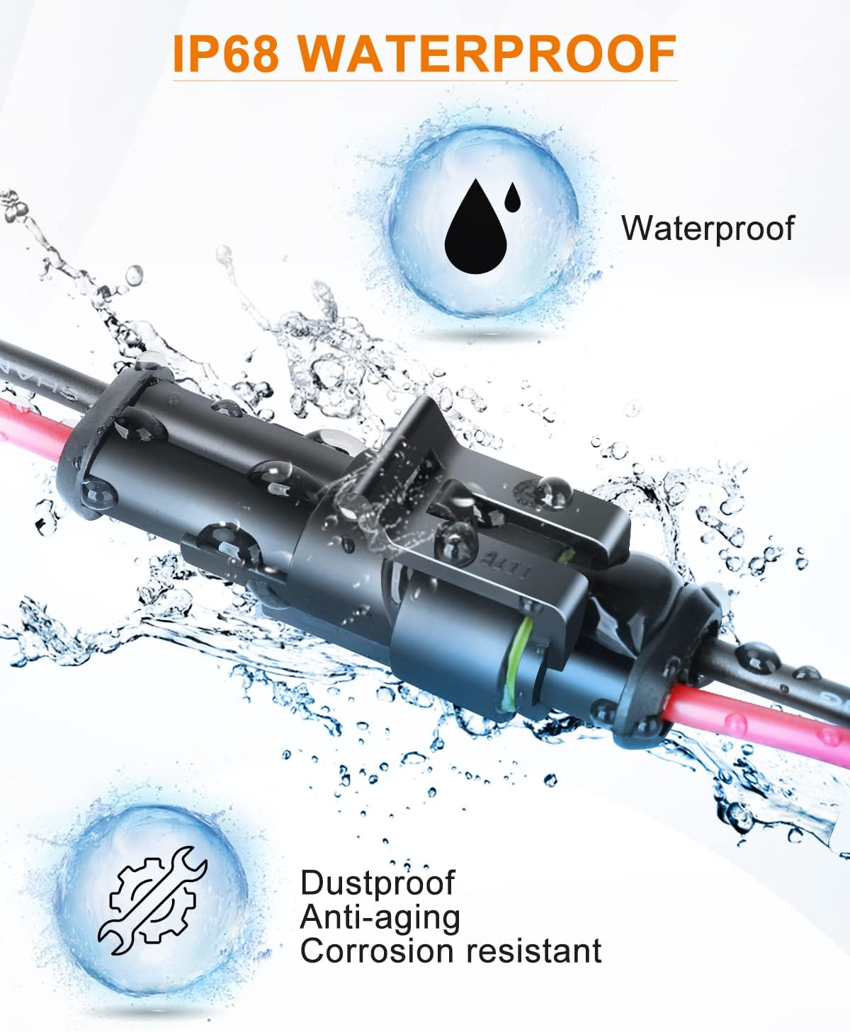 NAOEVO 2 Pin Connector Waterproof, 16 AWG 2 Wire Connectors, Automotive Electrical Male and Female Plug with Heat Shrink Tubing for Car Truck Boat Wire Connection, 6 Kits - Image 2