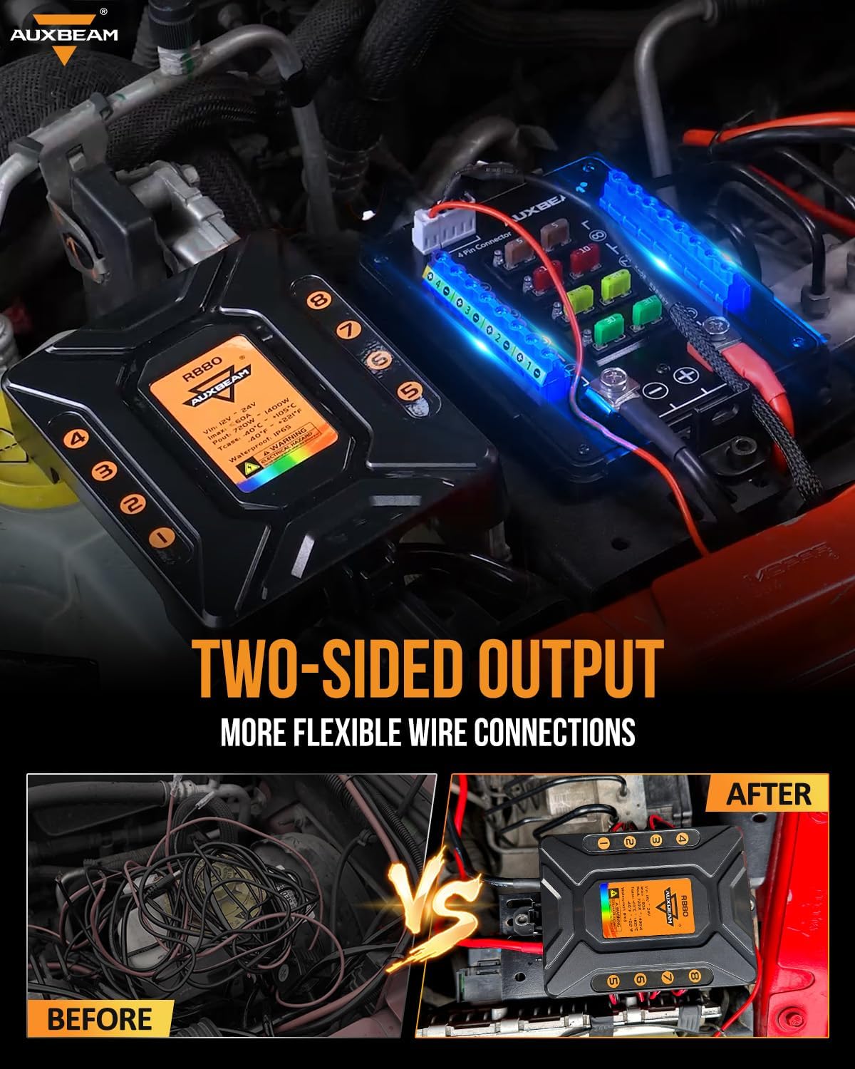 Auxbeam 8 Gang Switch Panel RB80 Toggle Momentary Pulsed RGB Dimmable Switch Panel Multifunction Panel Two Sided Output Marine Switch Panel IP65 Waterproof for Car Boat RV, 3 Years Warranty - Image 5