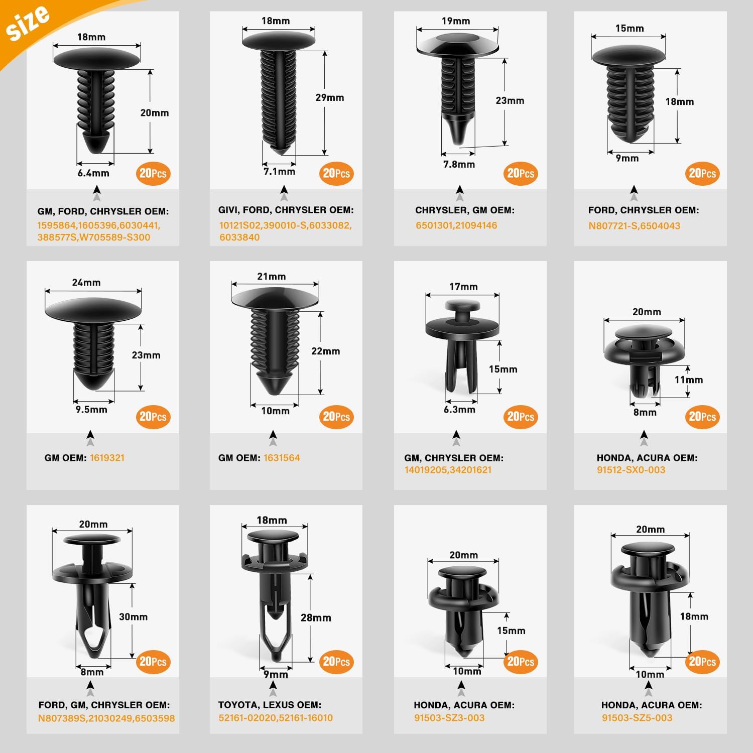 GOOACC 240PCS Bumper Retainer Clips Car Plastic Rivets Fasteners Push Retainer Kit 12 Popular Sizes Auto Push Pin Rivets Set -Door Trim Panel Fender Clips for GM Ford Toyota Honda Chrysler - Image 2