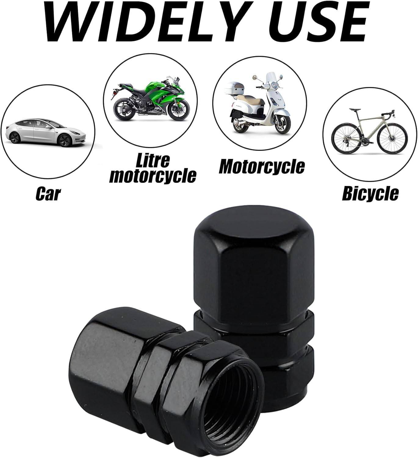 alpmosn Aluminum Tire Stem Valve Caps Wheel Valve Covers Car Dustproof Tire Cap Cover Accessories, Universal for SUV, Car, Bike and Motorcycle, Hexagon Shape (4PCS Black) - Image 5