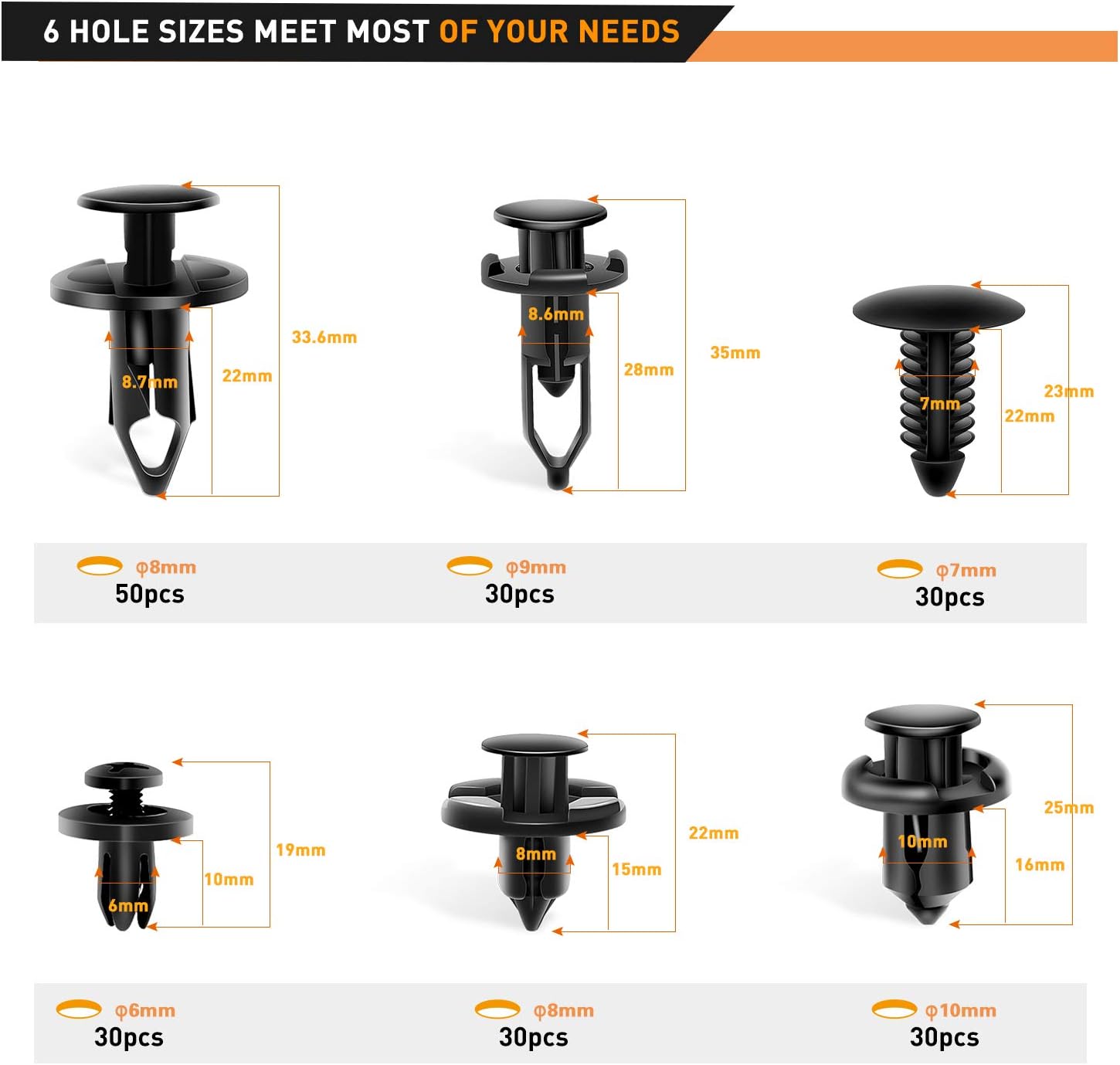GOOACC Universal Plastic Fender Clips,200 Pcs Push Bumper Fastener Rivet Clips with 6 Size Auto Body Retainer Clips Bumpers,Car Fender Replacement for GM, Ford & Ch - Image 3