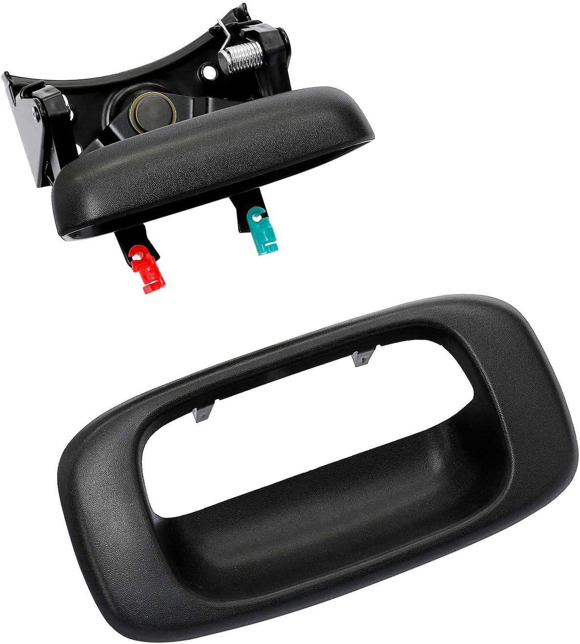Gledewen Tailgate Handle Latch and Bezel Trim with Rod Clips | for 1999-2007 Chevy Silvero GMC Sierra 1500 2500 3500 | Replaces# 15997911, 15228539, 15228541, 15228540