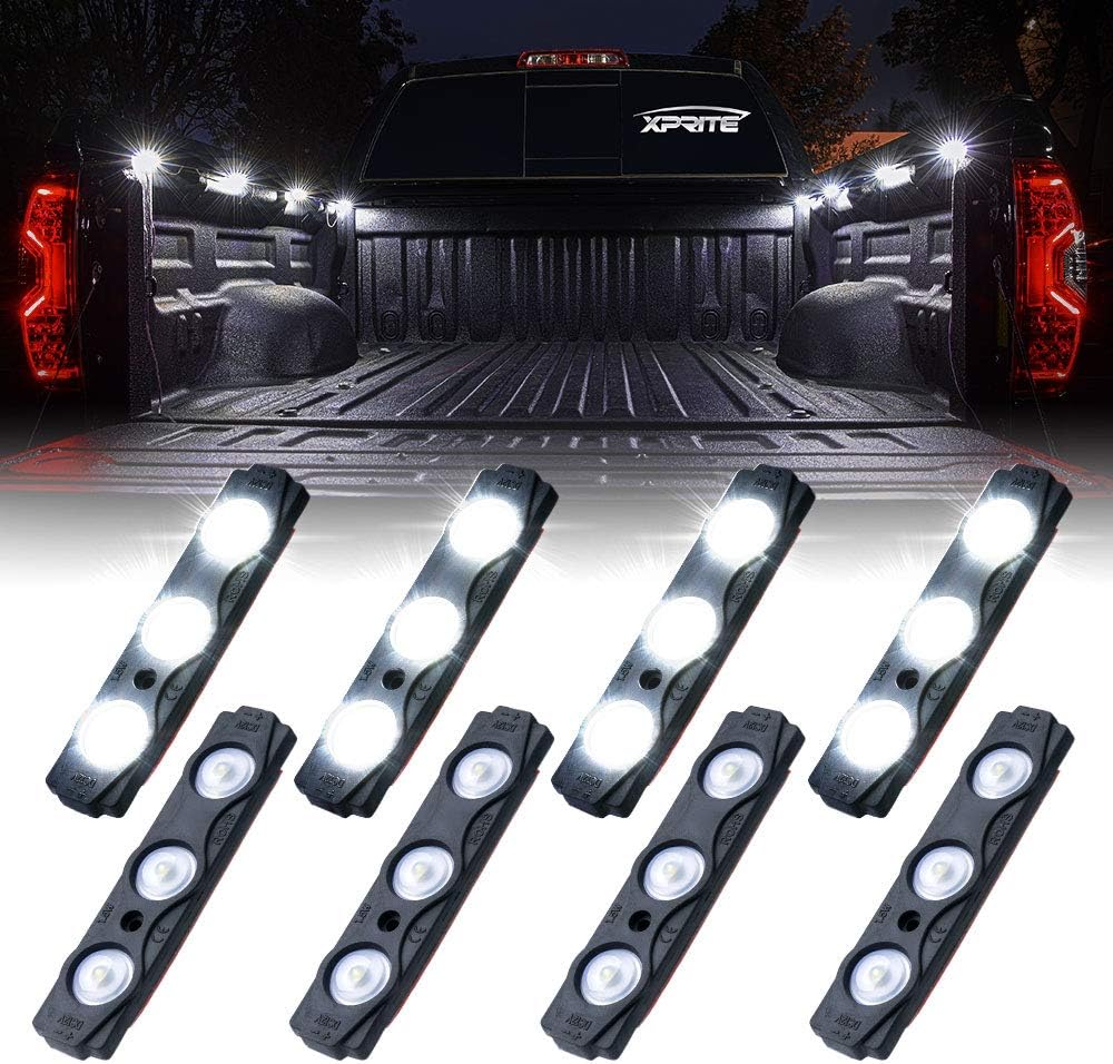 Xprite White Truck Pickup Bed Light Kit, 24 Led Cargo Rock Lighting Kits w/Switch for Van Off-Ro Under Car, Side Marker, Foot Wells, Rail Lights - 8 PCS