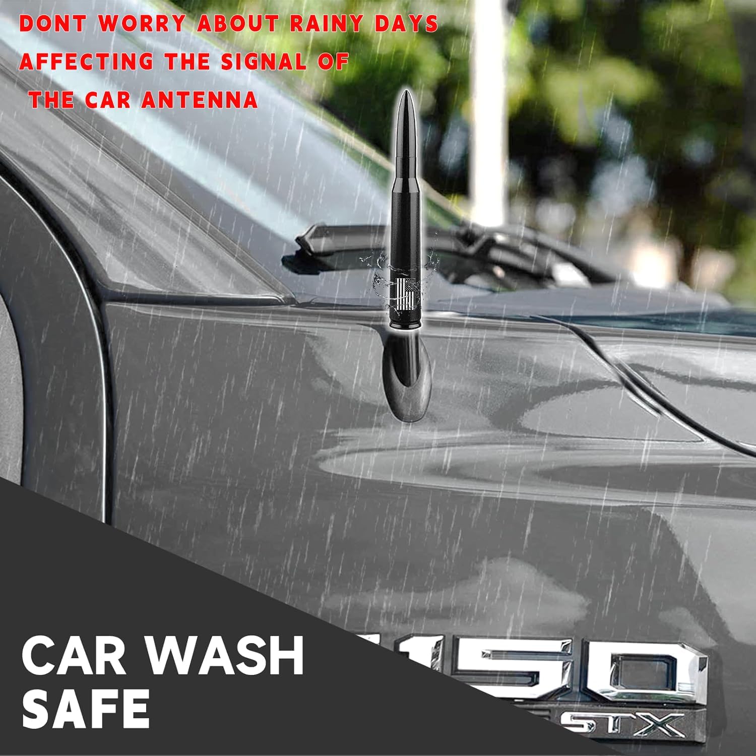 American Flag Car Truck Antenna with Valve Stem Caps, Universal Mast for GM Chevy Silvero 1500 2500 3500 HD Avalanche Ford F150 F250 F350 Denali Heavy Duty Pickup Trucks Accessories (Black) - Image 3