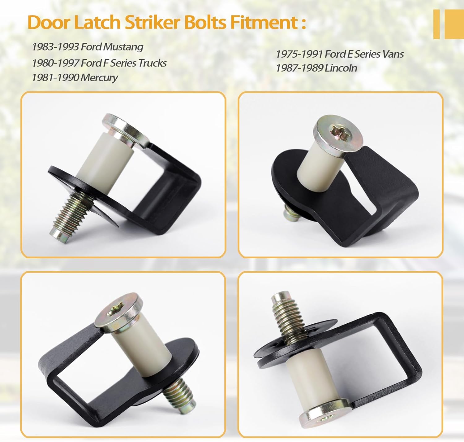 2 Pack Door Striker Bolts Set Includes Bushing Compatible with 1980-1997 Ford / 1987-89 Lincoln / 1981-90 Mercury Door Latch Lock Striker Bolts Replace E9AZ5422008A / 38448 - Image 6