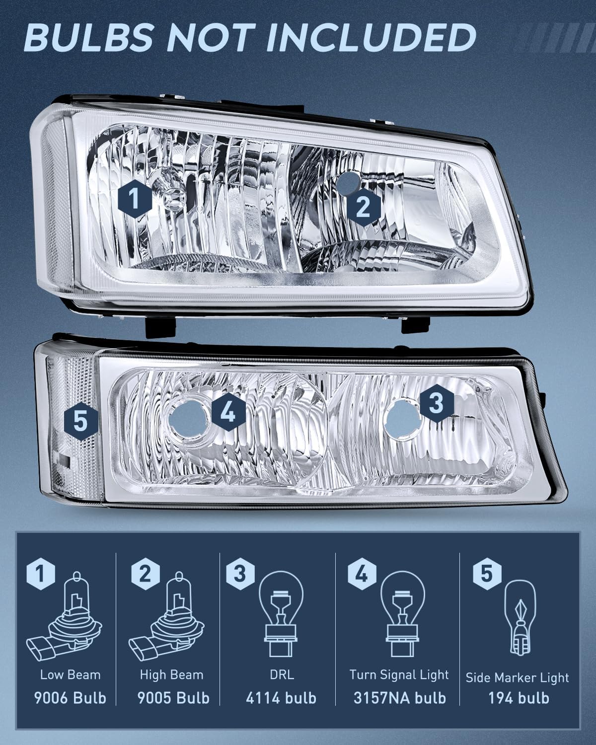 Nilight Helight Assembly for 2003 2004 2005 2006 Chevy Silvero Avalanche 1500 1500HD 2500 2500HD 3500 Chevrolet Pickup Replacement Helamp Housing Bumper Lamp Set - Image 2