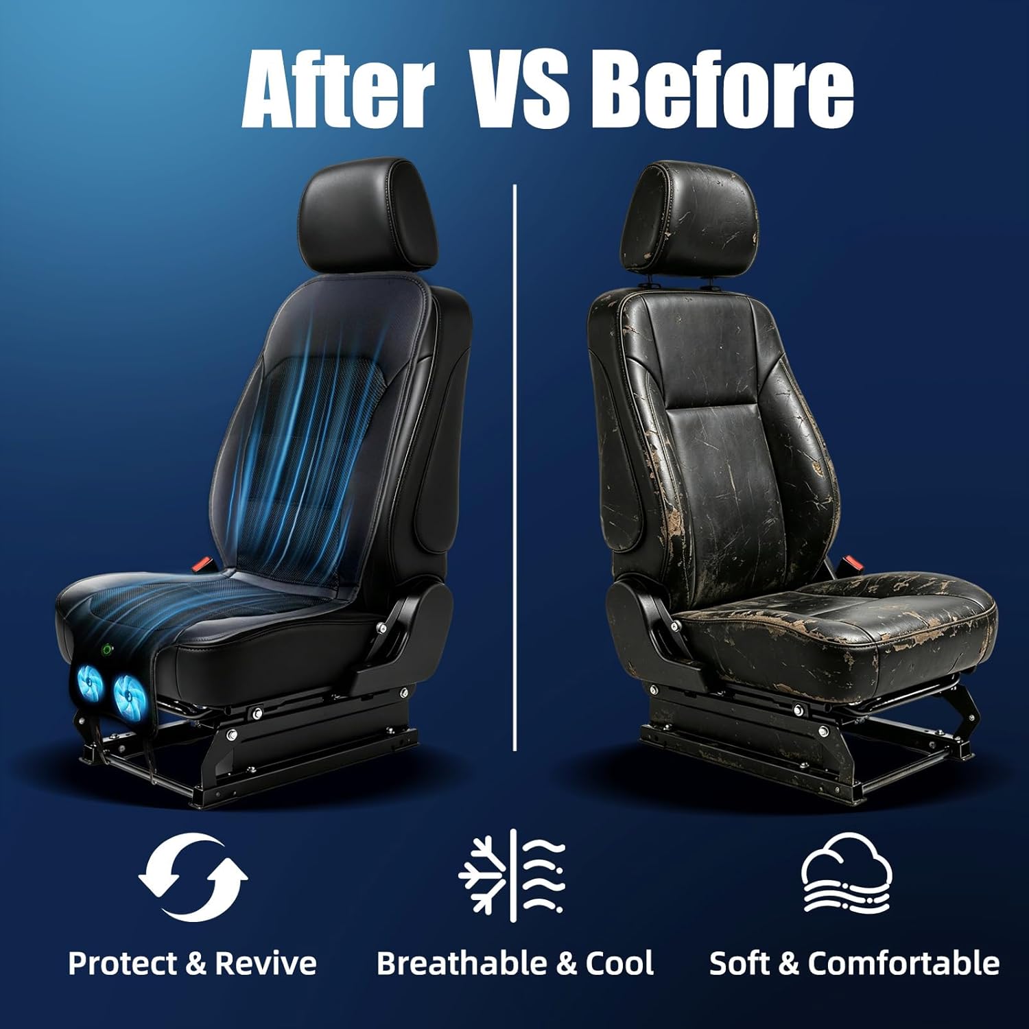 Upgred Cooling Car Seat Cover, Cooling Seat Covers For Cars Trucks, 12V-24V 3-Speed Air Cooled Car Seat Cushion, Universal Fit for Summer Truck SUV Office, Non-slip Breathable 3D Mesh Leather, Black - Image 5