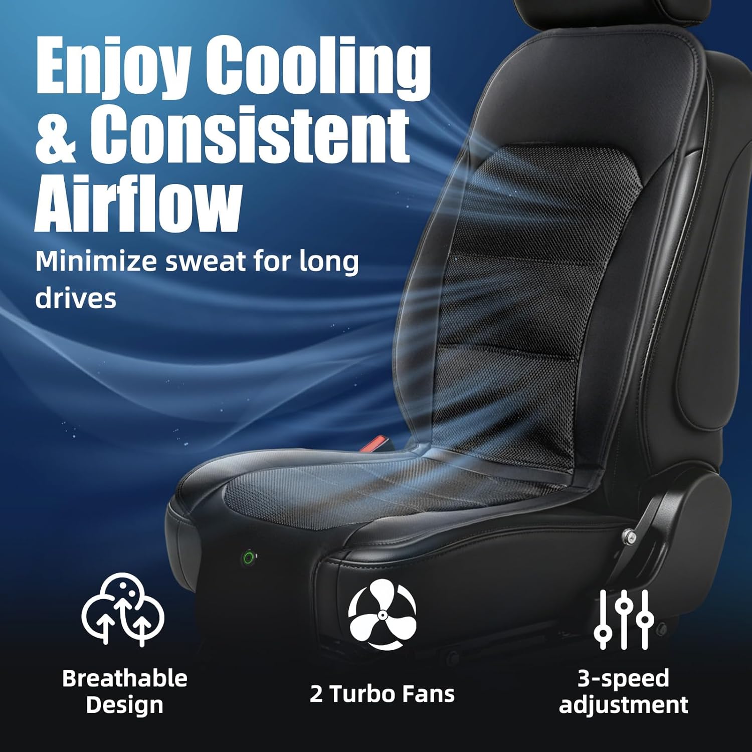 Upgred Cooling Car Seat Cover, Cooling Seat Covers For Cars Trucks, 12V-24V 3-Speed Air Cooled Car Seat Cushion, Universal Fit for Summer Truck SUV Office, Non-slip Breathable 3D Mesh Leather, Black - Image 2