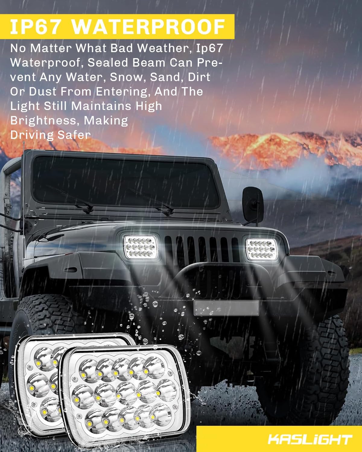 H6054 LED Helights,Pair Rectangular 5x7 7x6 LED Helight Hi/Low Sealed Beam Replacement Helamp Compatible with Jeep Wrangler YJ XJ Chevy Express Ford GMC Savana Toyota Pickup Truck Van - Image 2
