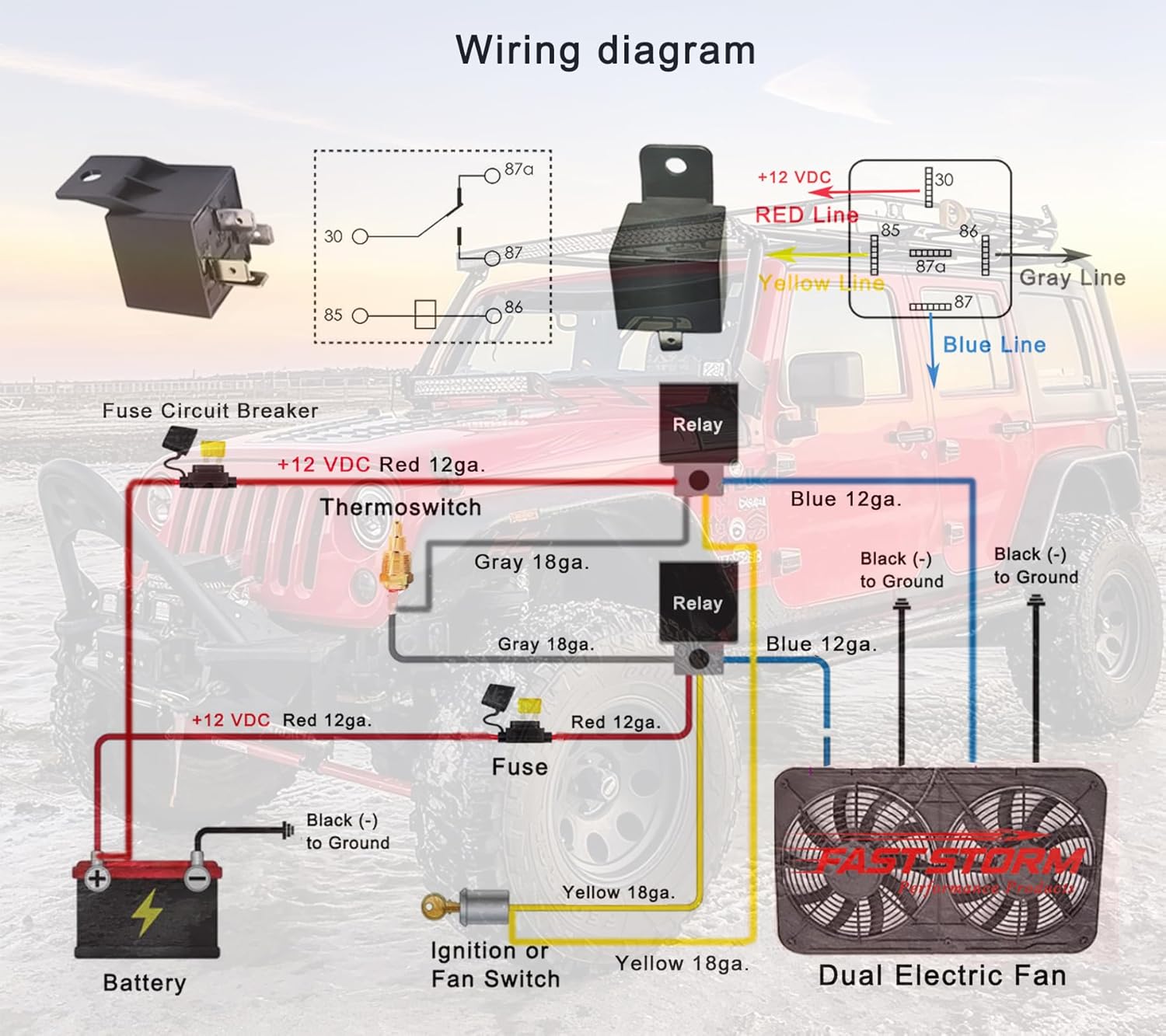 Dual Electric Fan Relay Kit Electric Riator Fan Kit Temperature Sensor Switch 185 On 175 Off Automotive Wiring Kit 60 Amp Cooling Fan Relay Switch Kit 4 Pin Waterproof Relay Kit - Image 4