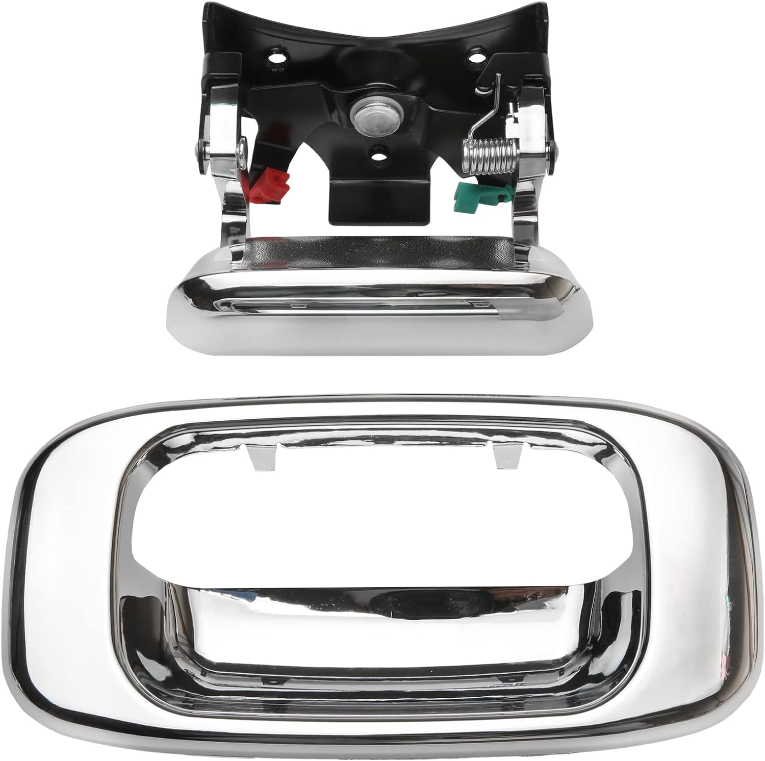 Tailgate Door Handle & Bezel Lock Set, Compatible with 1999-2007 Chevy Silvero GMC Sierra 1500 2500 3500, Chrome Exterior Rear with Rod Clips | Replaces# 15997911, 15228539, 15228541, 15228540