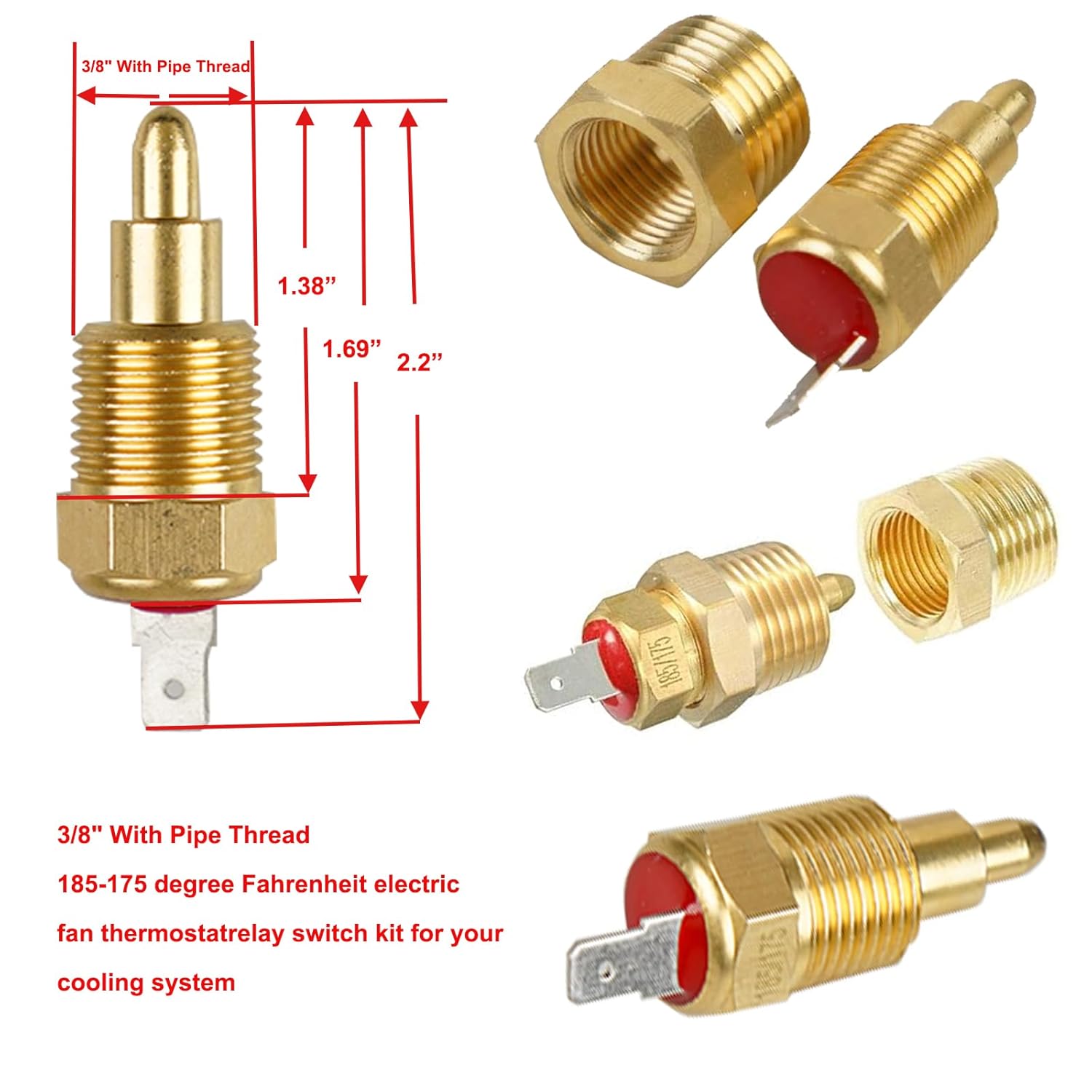 Dual Electric Fan Relay Kit Electric Riator Fan Kit Temperature Sensor Switch 185 On 175 Off Automotive Wiring Kit 60 Amp Cooling Fan Relay Switch Kit 4 Pin Waterproof Relay Kit - Image 5