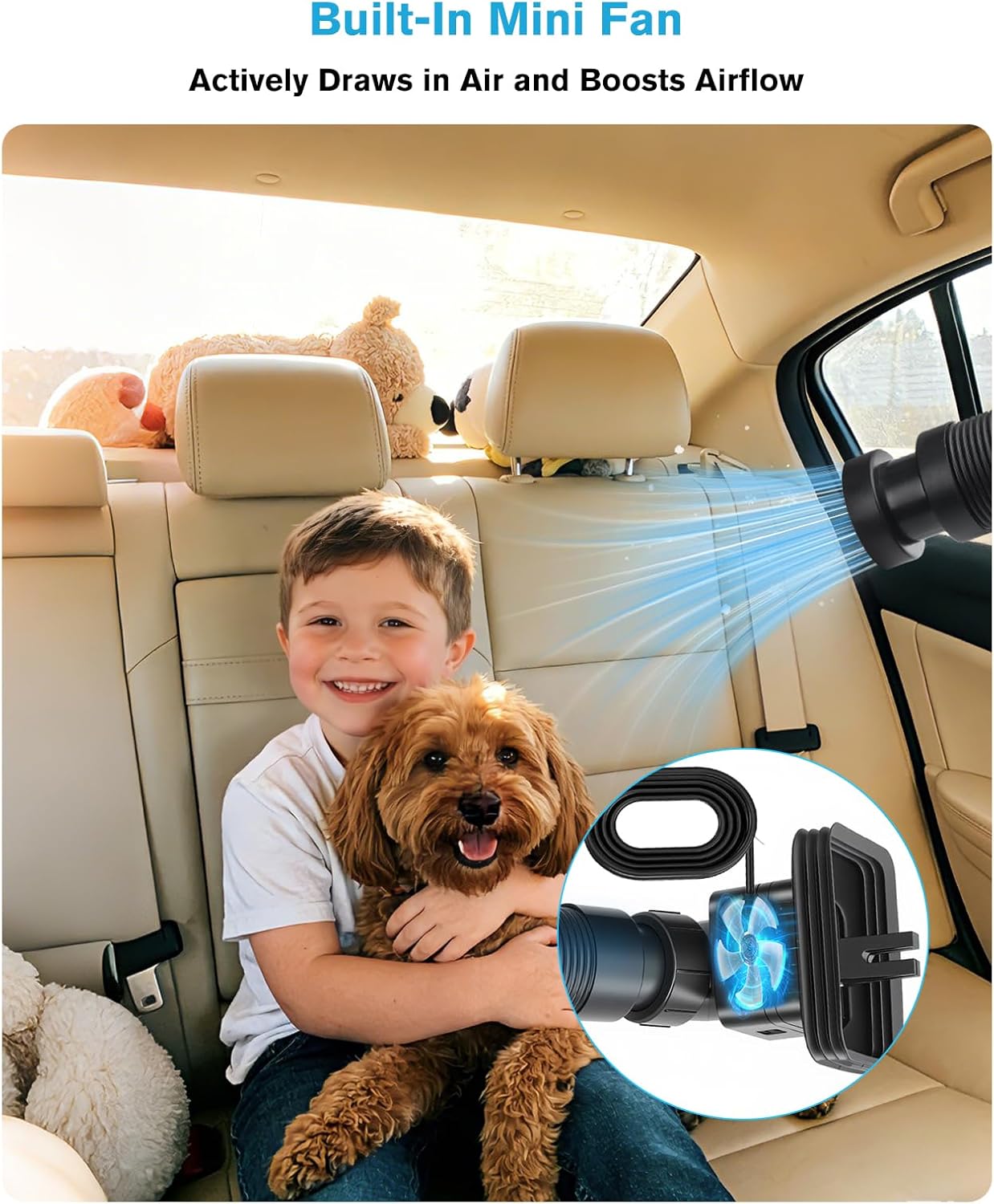 Car AC Vent Extender with Build-in Fan, Extendable Back Seat Air Conditioning, Directs Cool or Warm Air to kids, Elderly & Pets, Portable AC Hose, Universal for Vehicles - Image 4