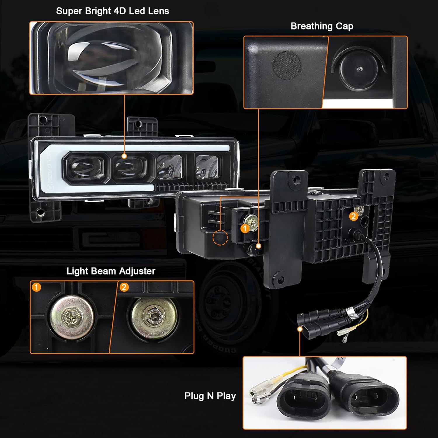 LED Helight Assembly 500% Bright Anti-glare Helights with Welcome DRL Turn Signal Compatible with 1988-1998 Chevy GMC C/K 1500 2500 3500 Suburban Silvero Tahoe Yukon - Image 5